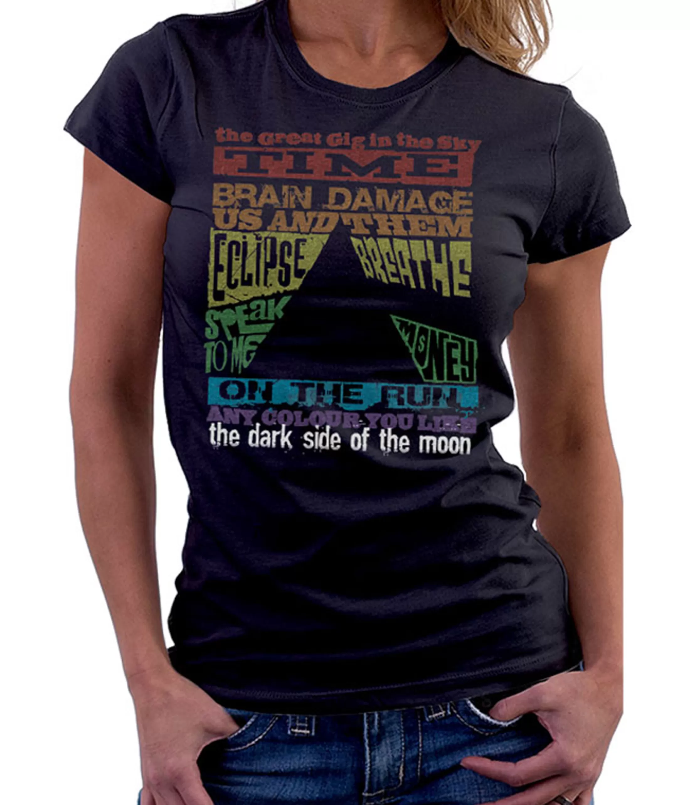 Womens Long Length | Pink Floyd<Liquid Blue Dark Side Tracks Black Womens Long Length T-Shirt