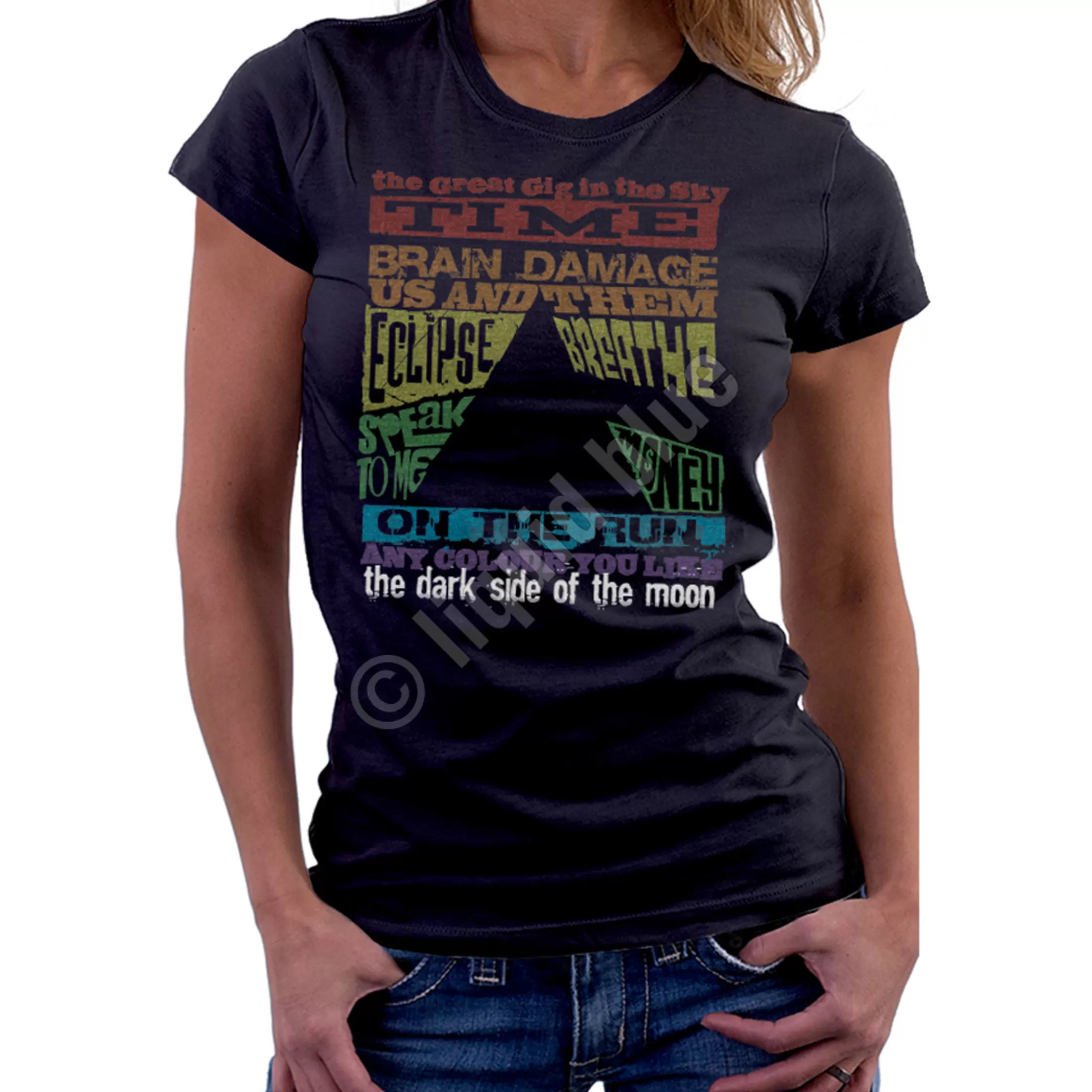 Womens Long Length | Pink Floyd<Liquid Blue Dark Side Tracks Black Womens Long Length T-Shirt