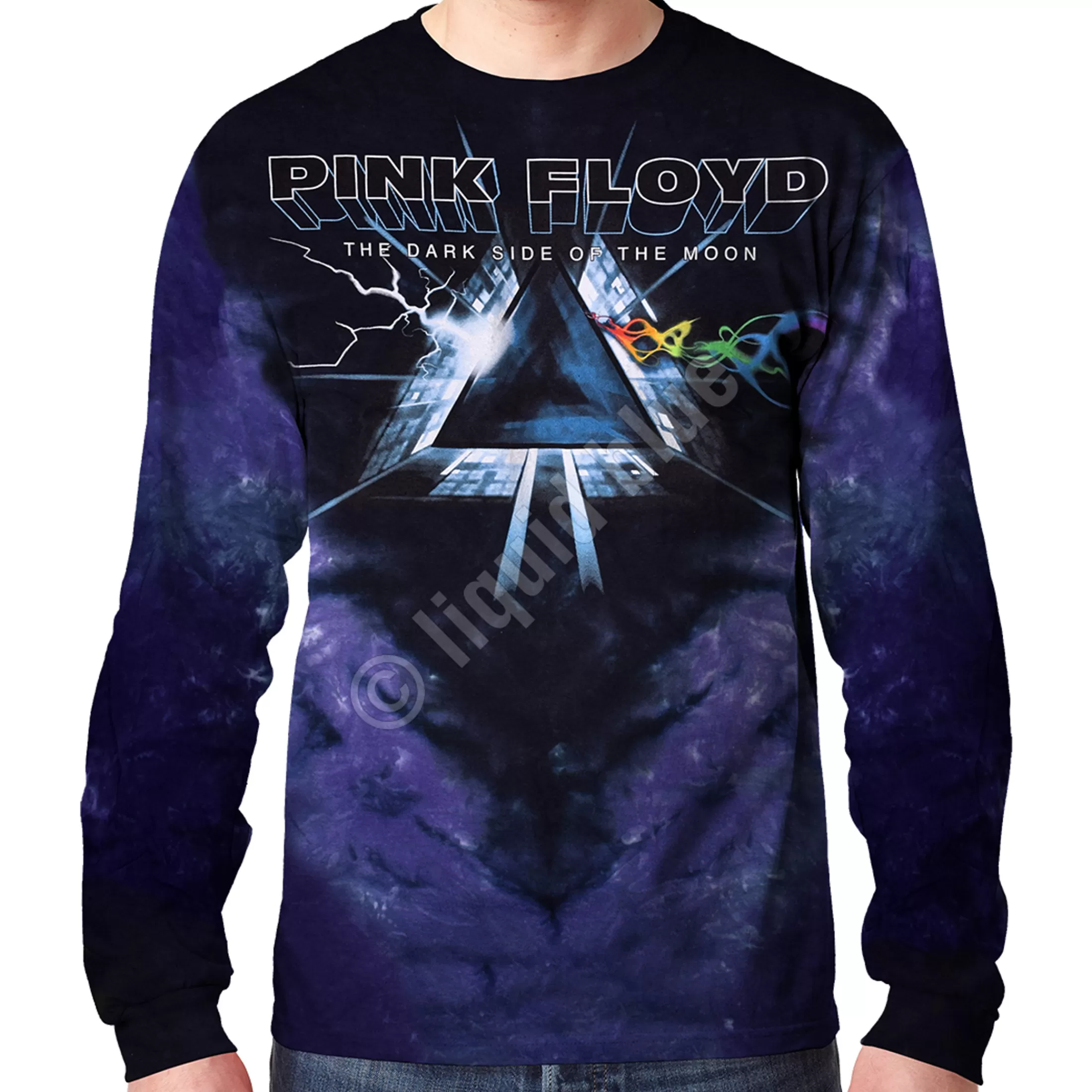 Long Sleeve | Pink Floyd<Liquid Blue Dark Side Vortex Tie-Dye Long Sleeve T-Shirt