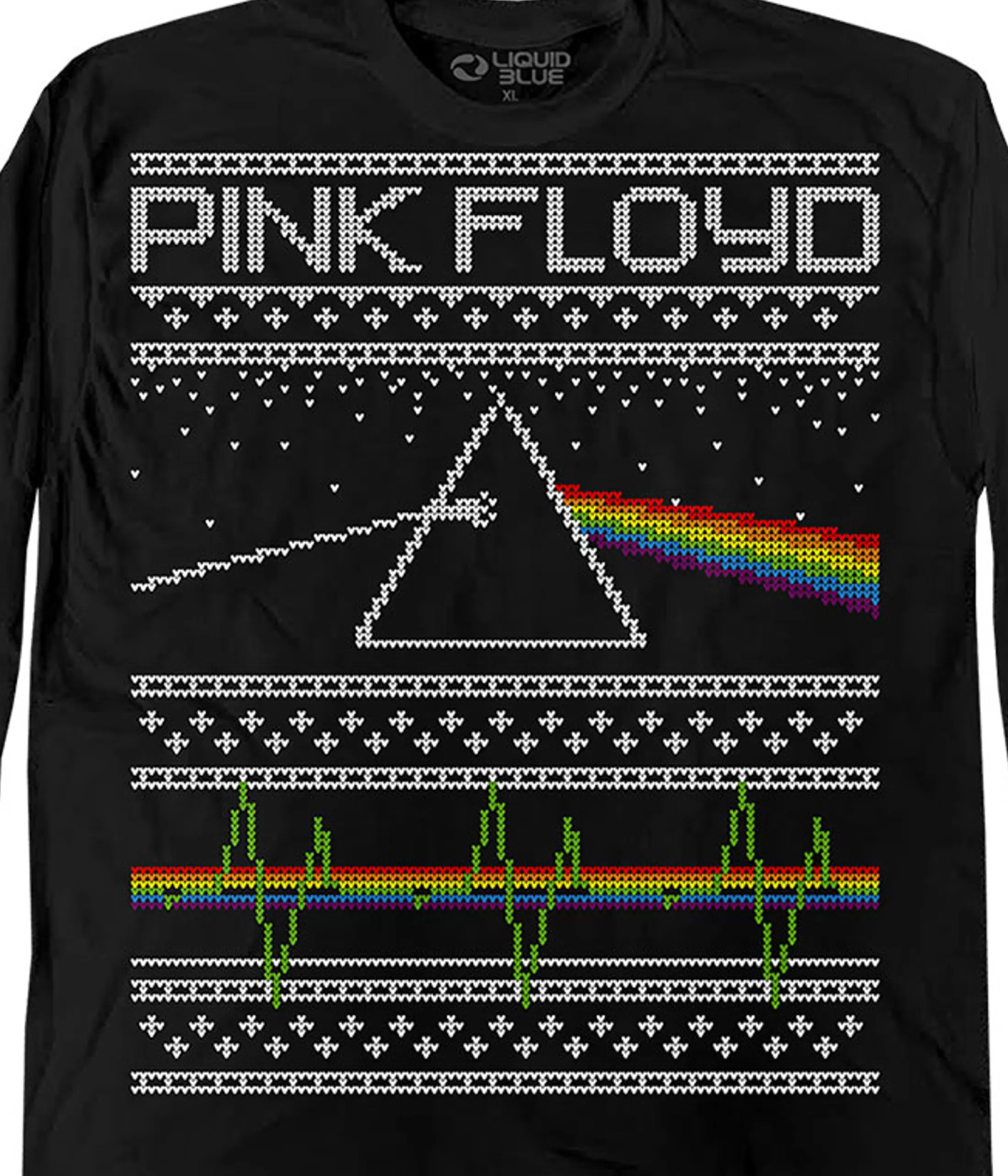 Long Sleeve | Pink Floyd<Liquid Blue Dark Side Xmas Sweater Black Long Sleeve T-Shirt