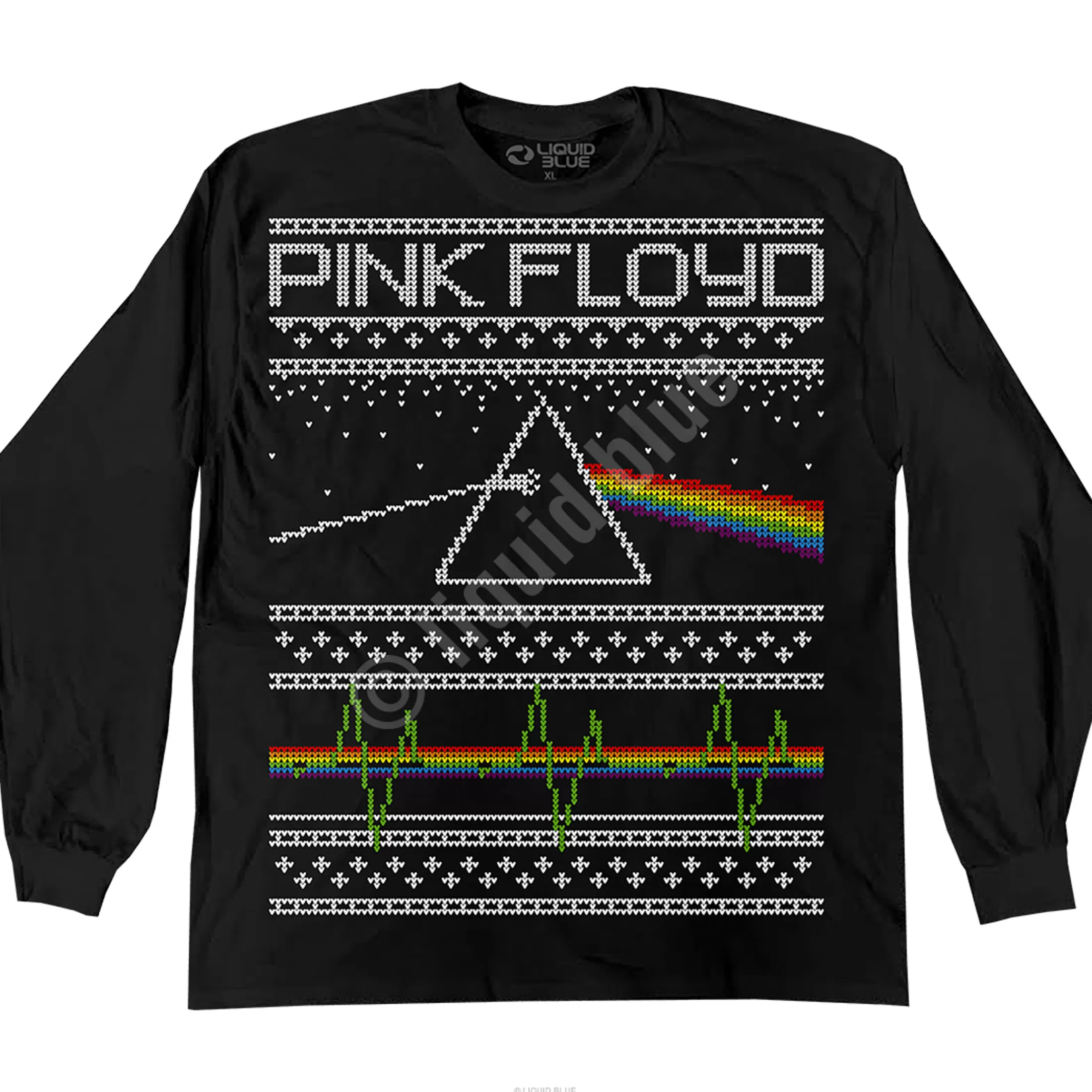 Long Sleeve | Pink Floyd<Liquid Blue Dark Side Xmas Sweater Black Long Sleeve T-Shirt