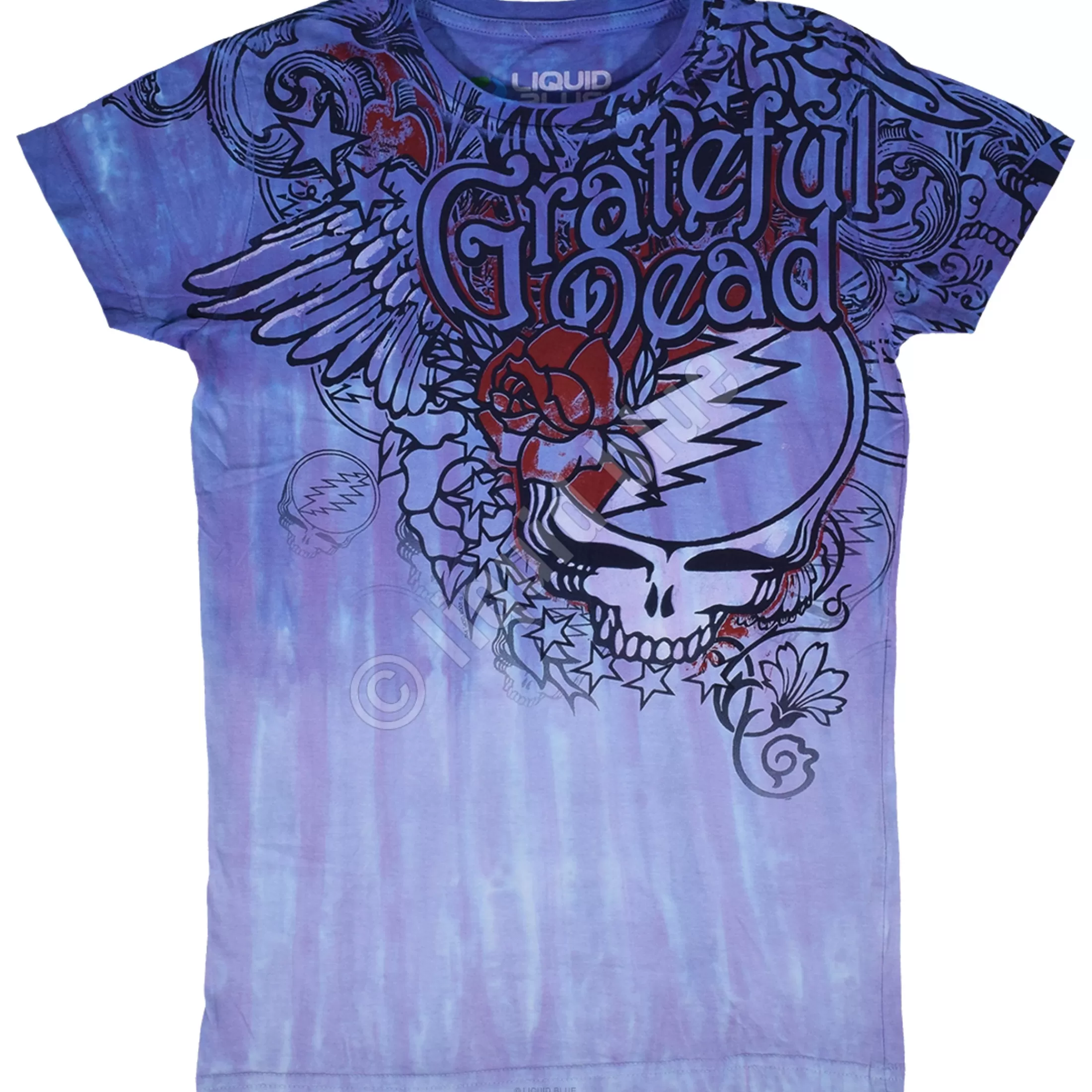 Juniors Long Length | Grateful Dead<Liquid Blue Dead Flowers Tie-Dye Juniors Long Length T-Shirt