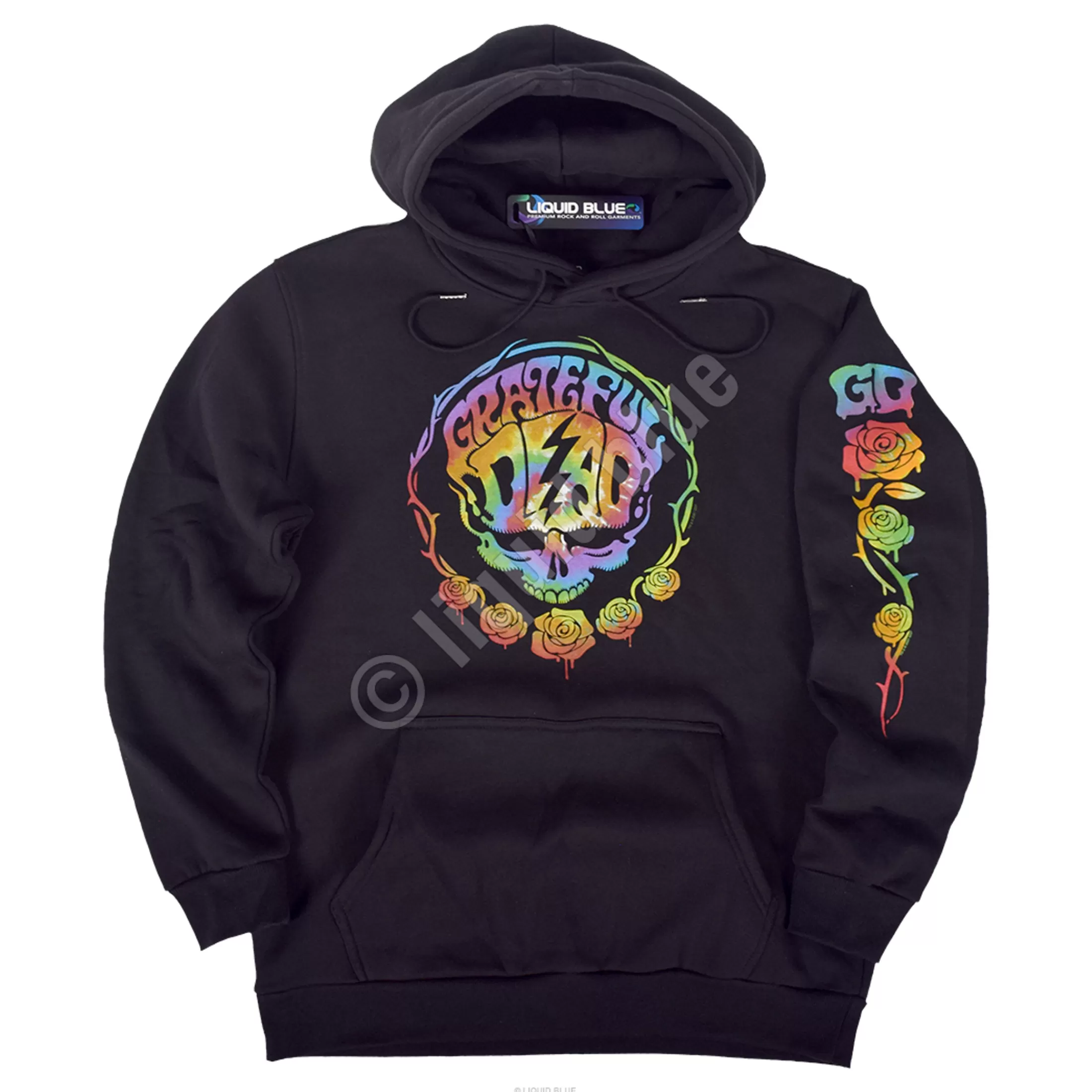 Hoodie | Grateful Dead<Liquid Blue Deadhead Black Sleeve Printed Hoodie