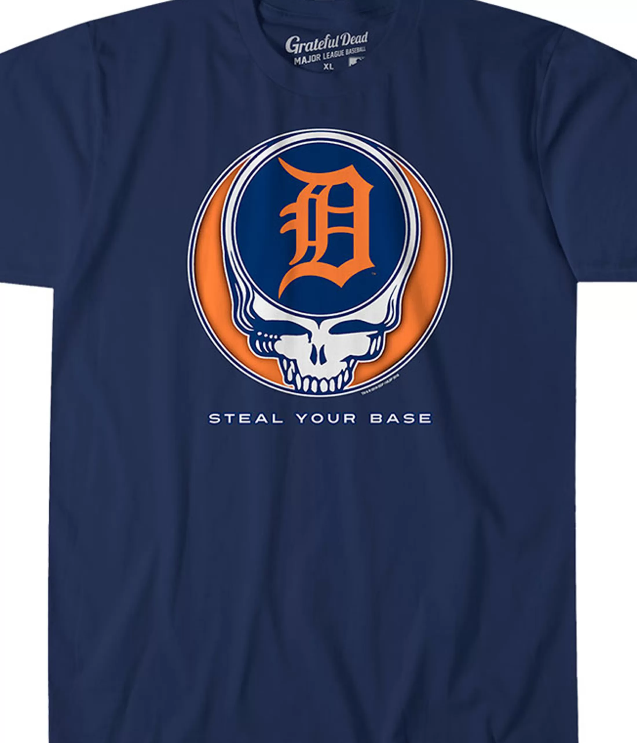 Athletic T-Shirt | Detroit Tigers<Liquid Blue Detroit Tigers Steal Your Base Navy Athletic T-Shirt