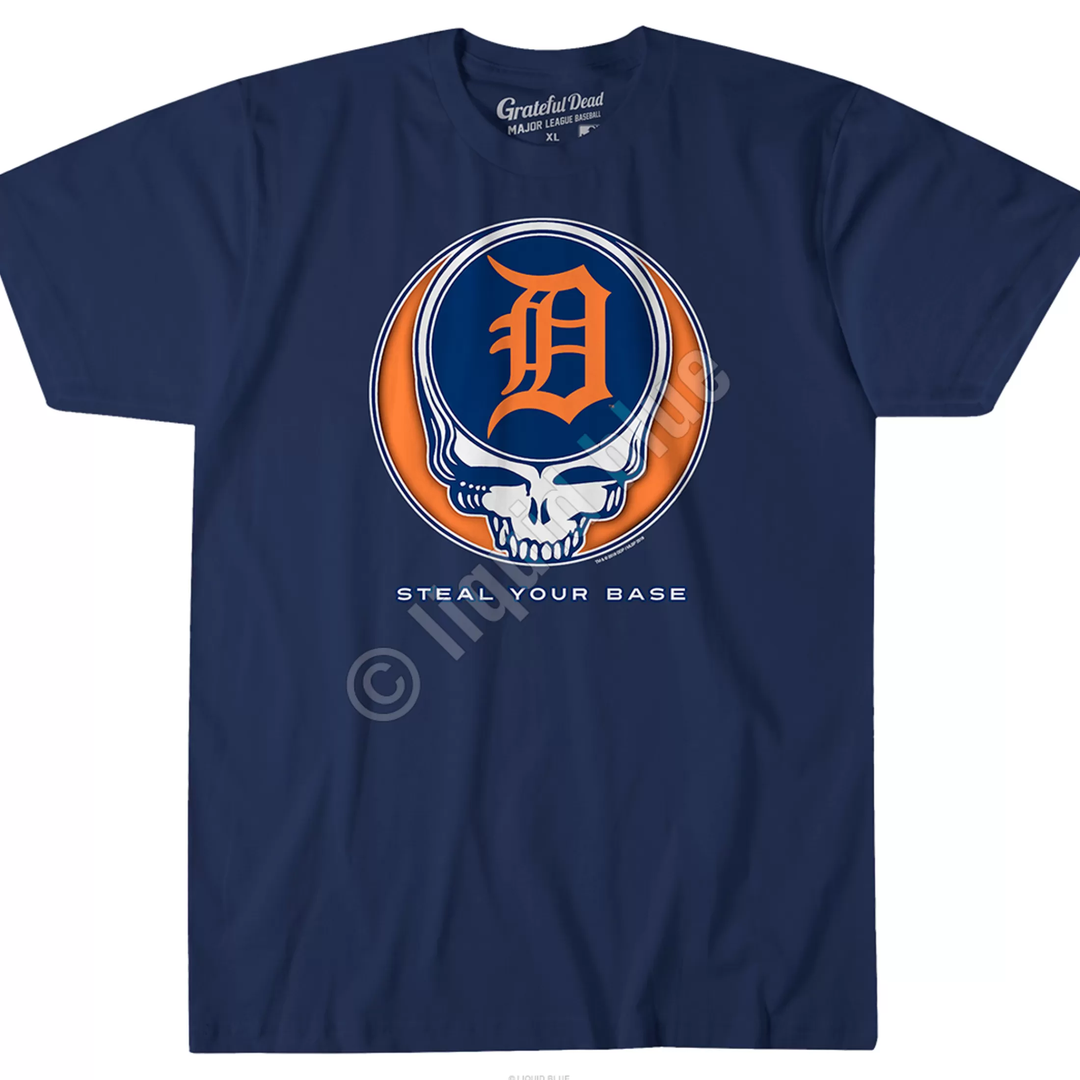 Athletic T-Shirt | Detroit Tigers<Liquid Blue Detroit Tigers Steal Your Base Navy Athletic T-Shirt