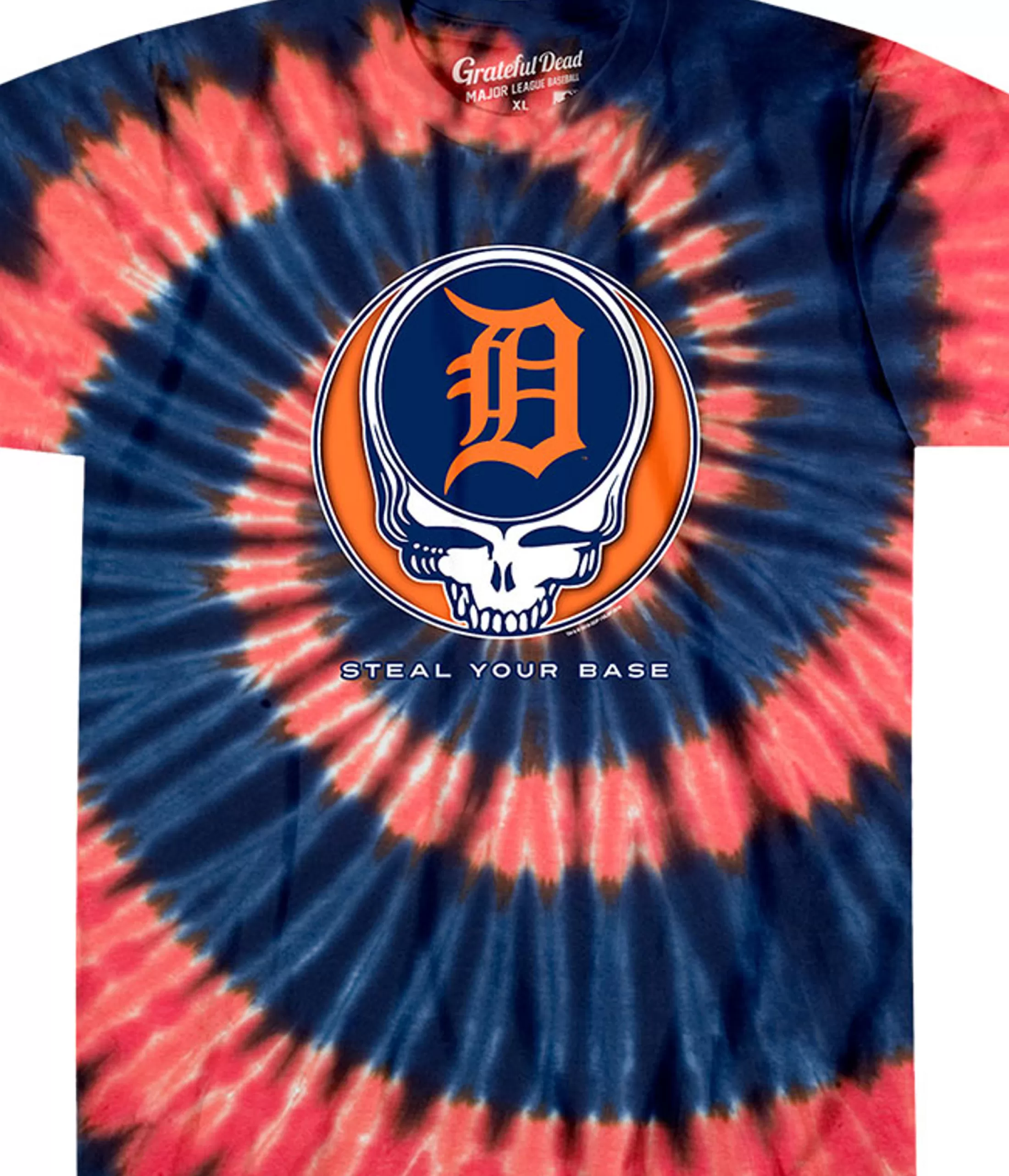 T-Shirt | Detroit Tigers<Liquid Blue Detroit Tigers Steal Your Base Tie-Dye T-Shirt