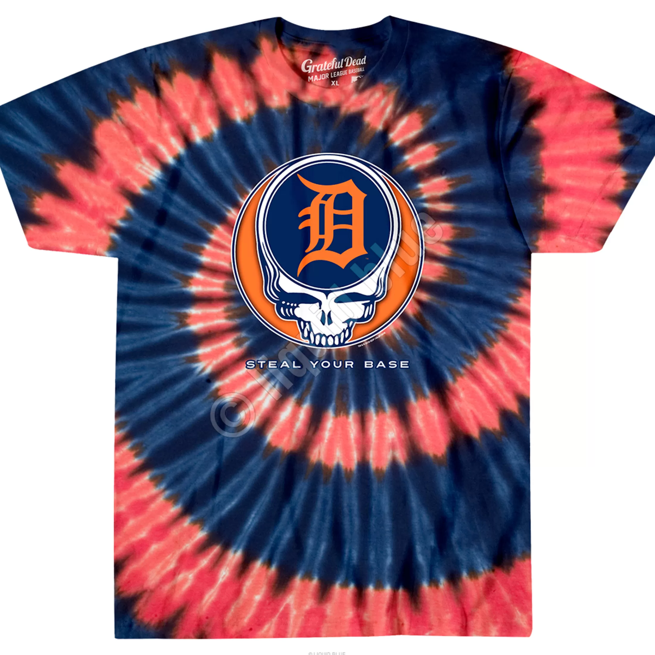 T-Shirt | Detroit Tigers<Liquid Blue Detroit Tigers Steal Your Base Tie-Dye T-Shirt