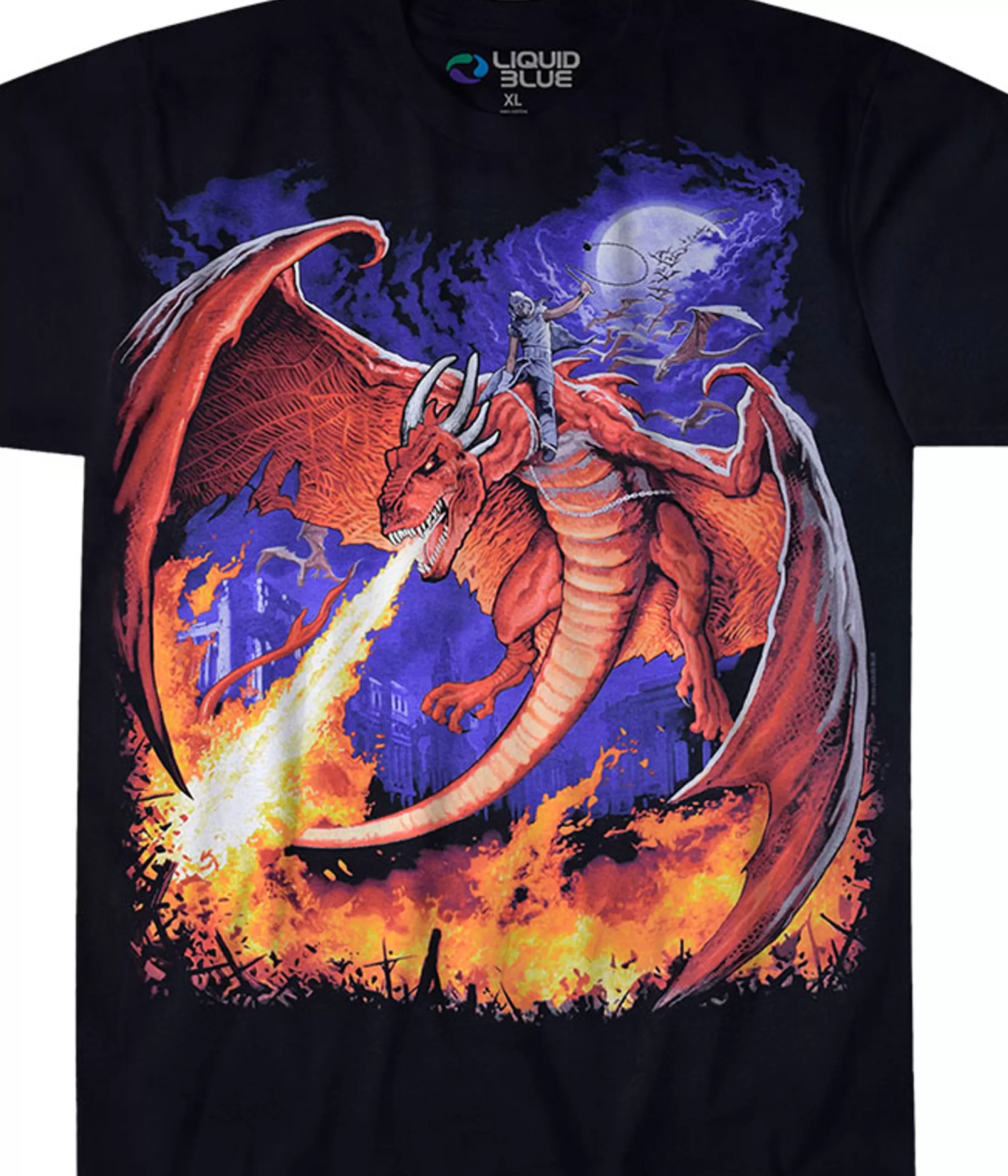 T-Shirt | Dark Fantasy<Liquid Blue Dragon Fire Black T-Shirt