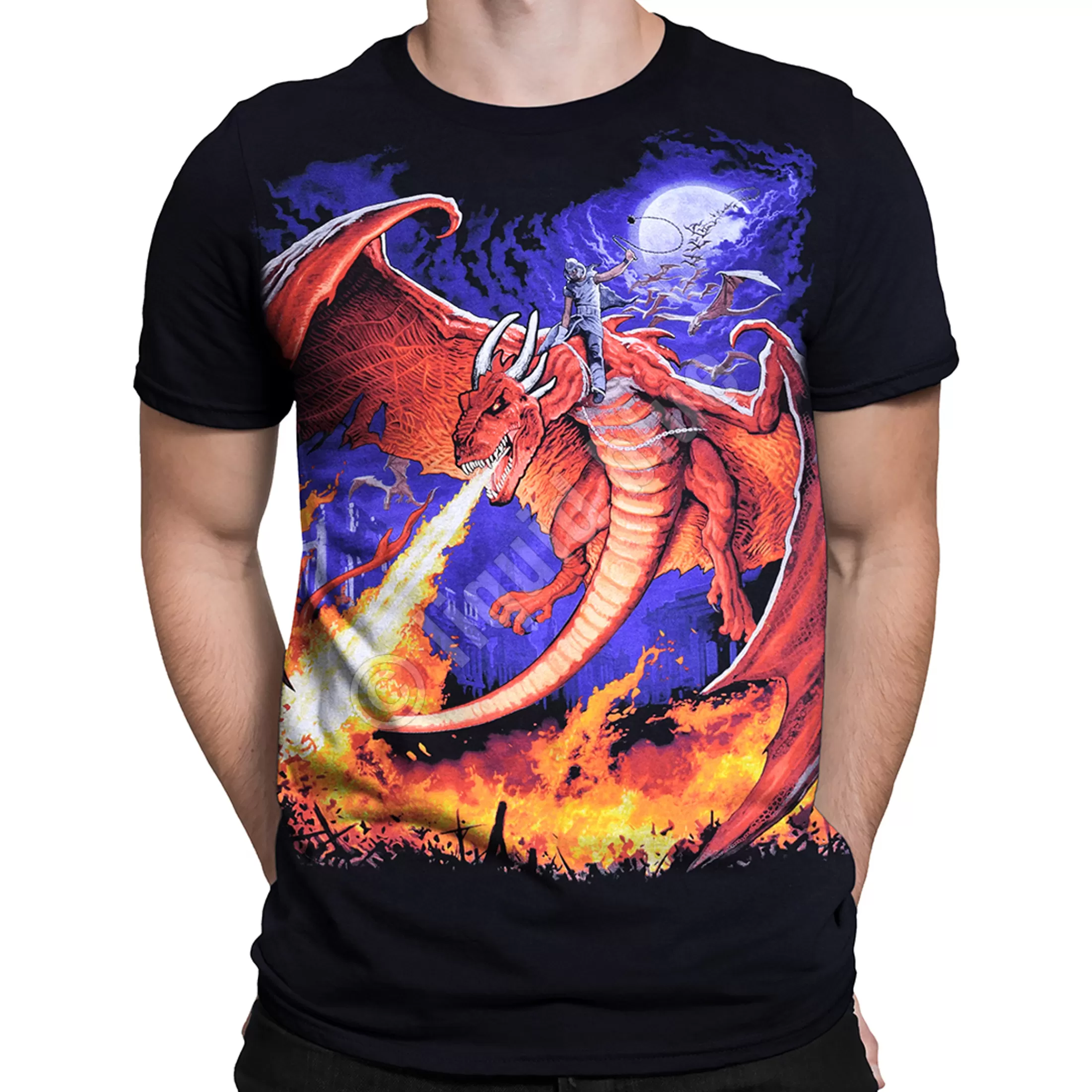 T-Shirt | Dark Fantasy<Liquid Blue Dragon Fire Black T-Shirt