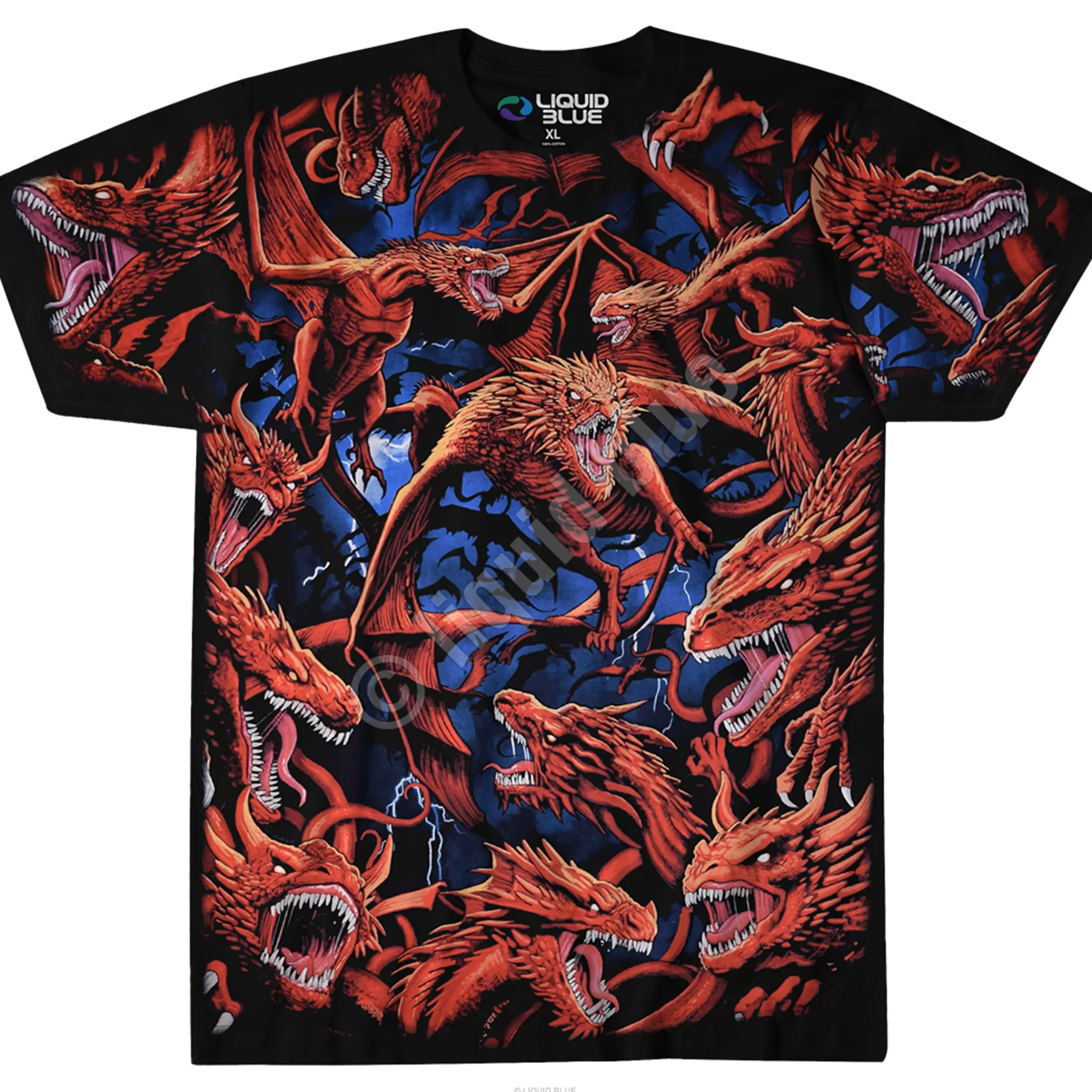 T-Shirt | Dark Fantasy<Liquid Blue Dragon Storm Black T-Shirt