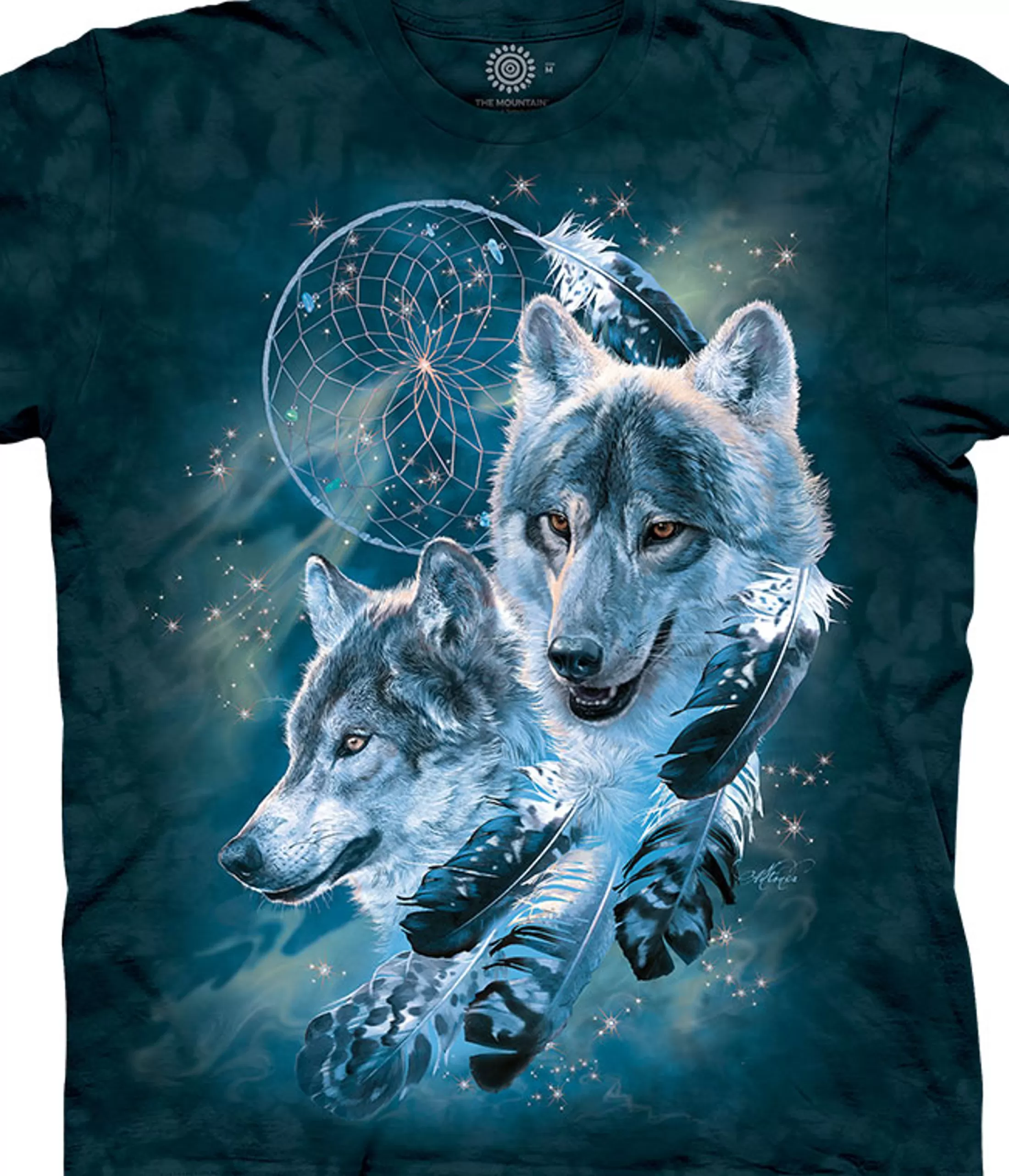 T-Shirt | Wolf Shirt Collection<Liquid Blue Dreamcatcher Wolf Collage Classic Cotton T-Shirt