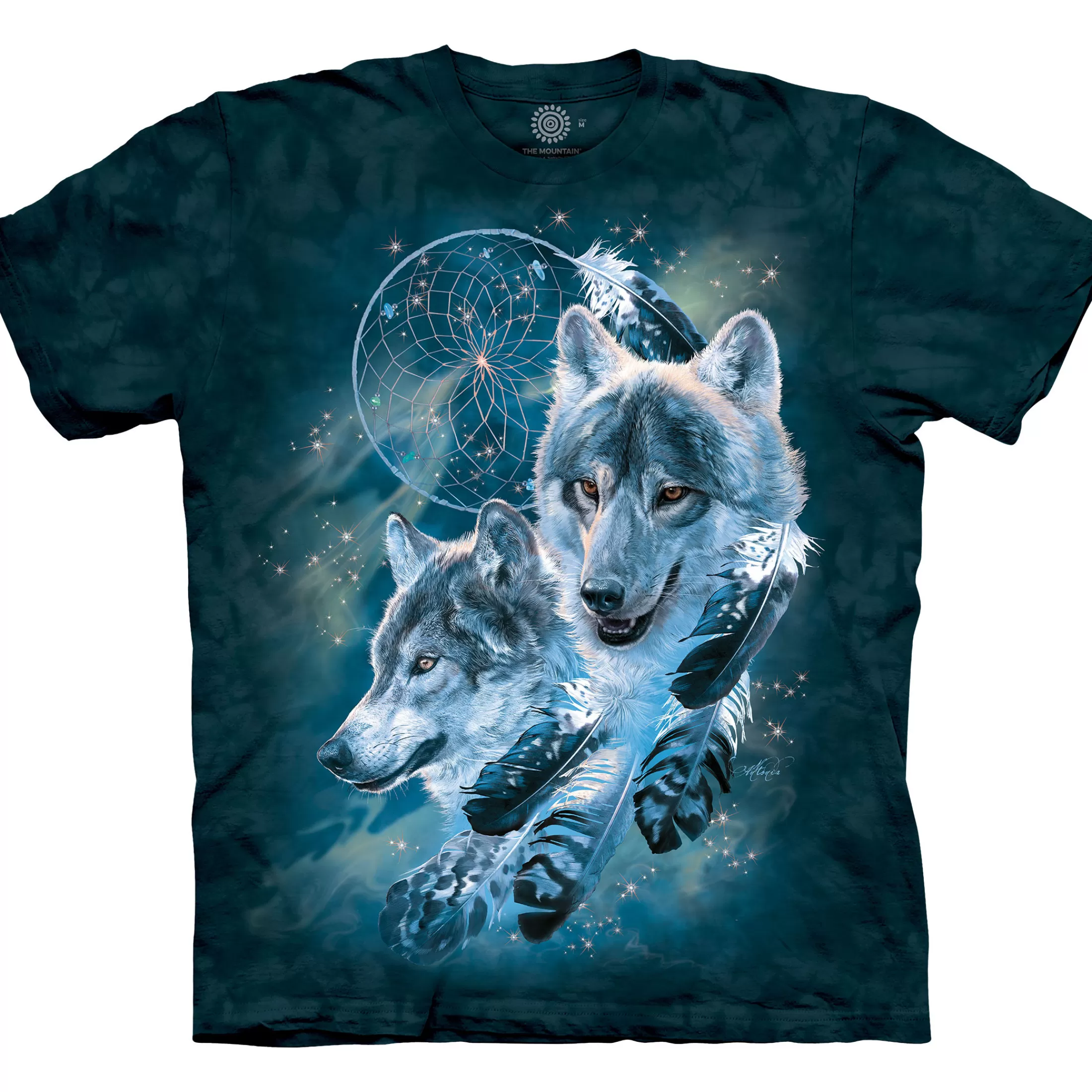 T-Shirt | Wolf Shirt Collection<Liquid Blue Dreamcatcher Wolf Collage Classic Cotton T-Shirt