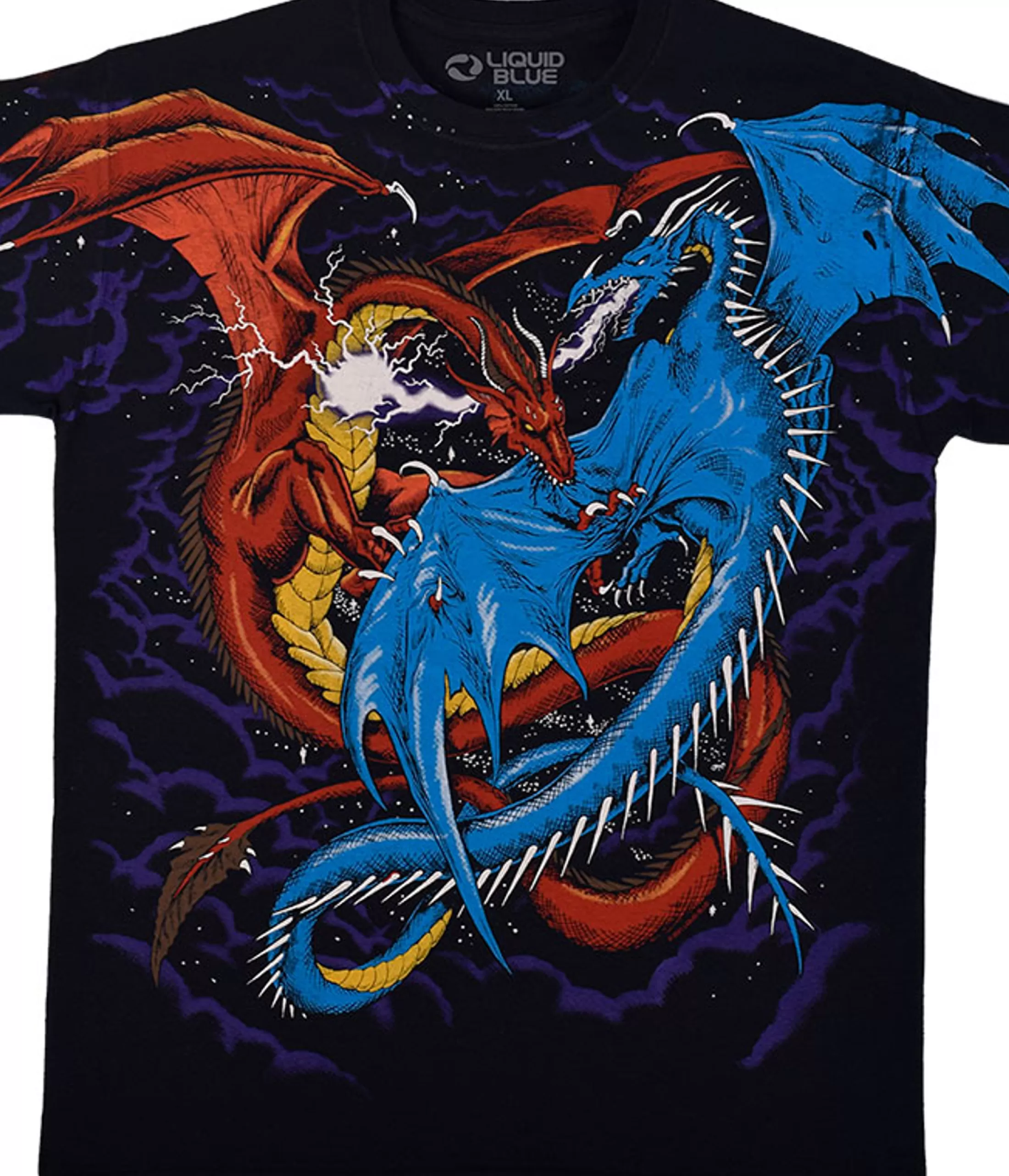 T-Shirt | Dark Fantasy<Liquid Blue Dueling Dragons Black T-Shirt