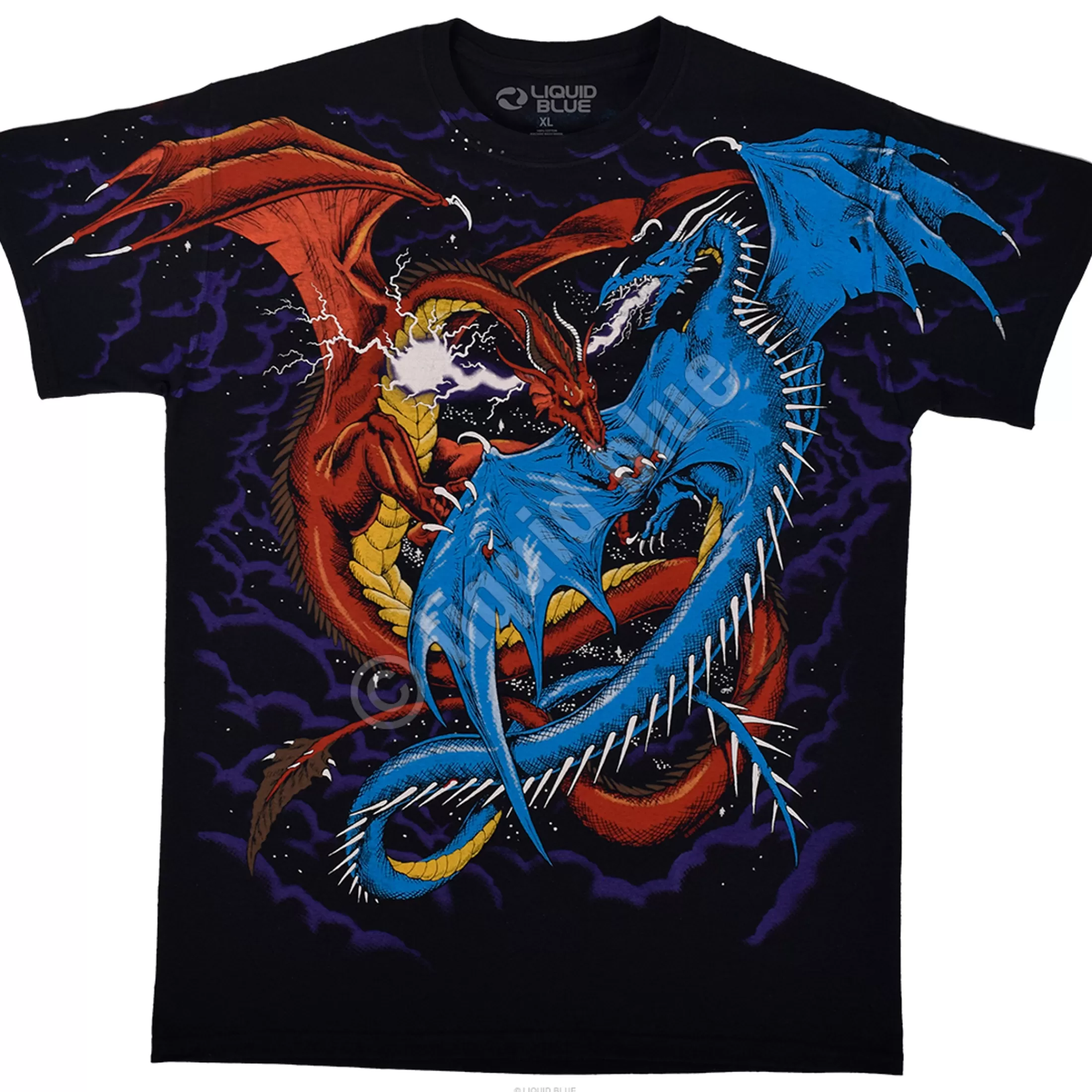 T-Shirt | Dark Fantasy<Liquid Blue Dueling Dragons Black T-Shirt