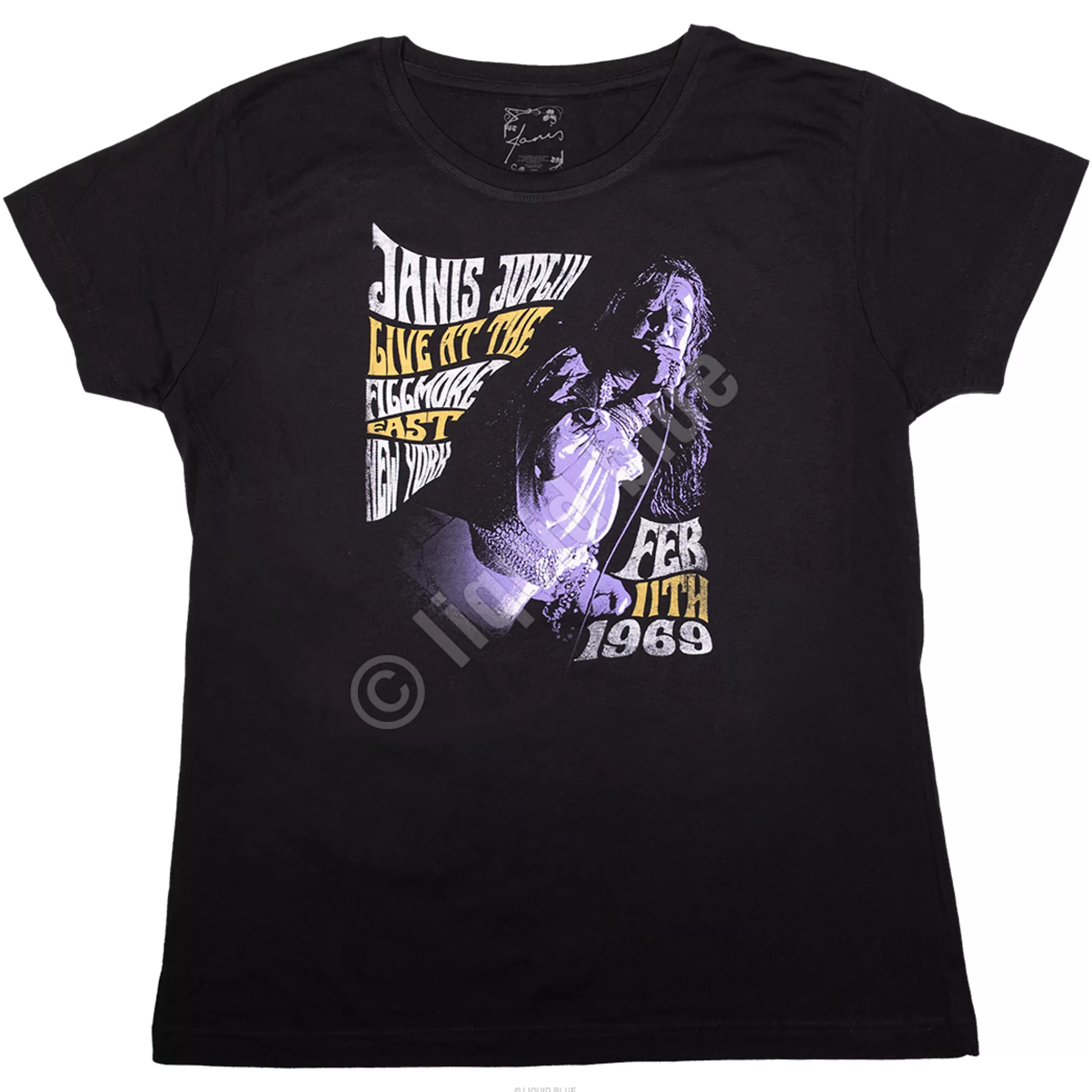 Womens Long Length | Janis Joplin<Liquid Blue Fillmore East 68 Womens Long Length Black T-Shirt