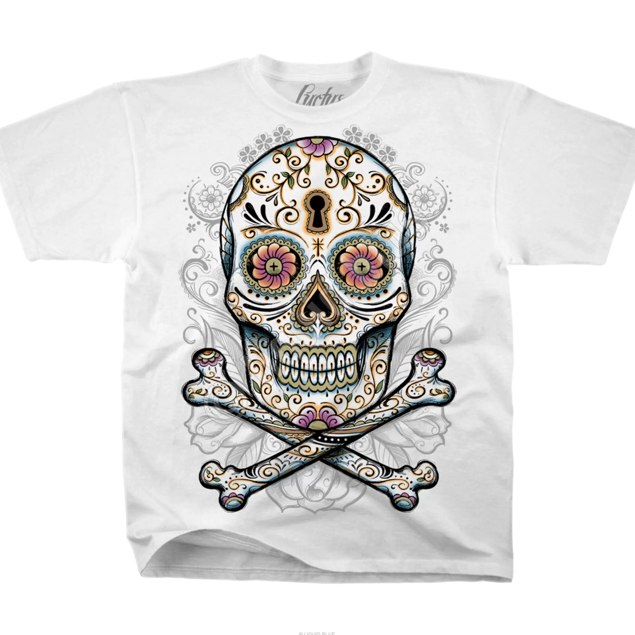 T-Shirt | Luctus<Liquid Blue Floral Skull White T-Shirt