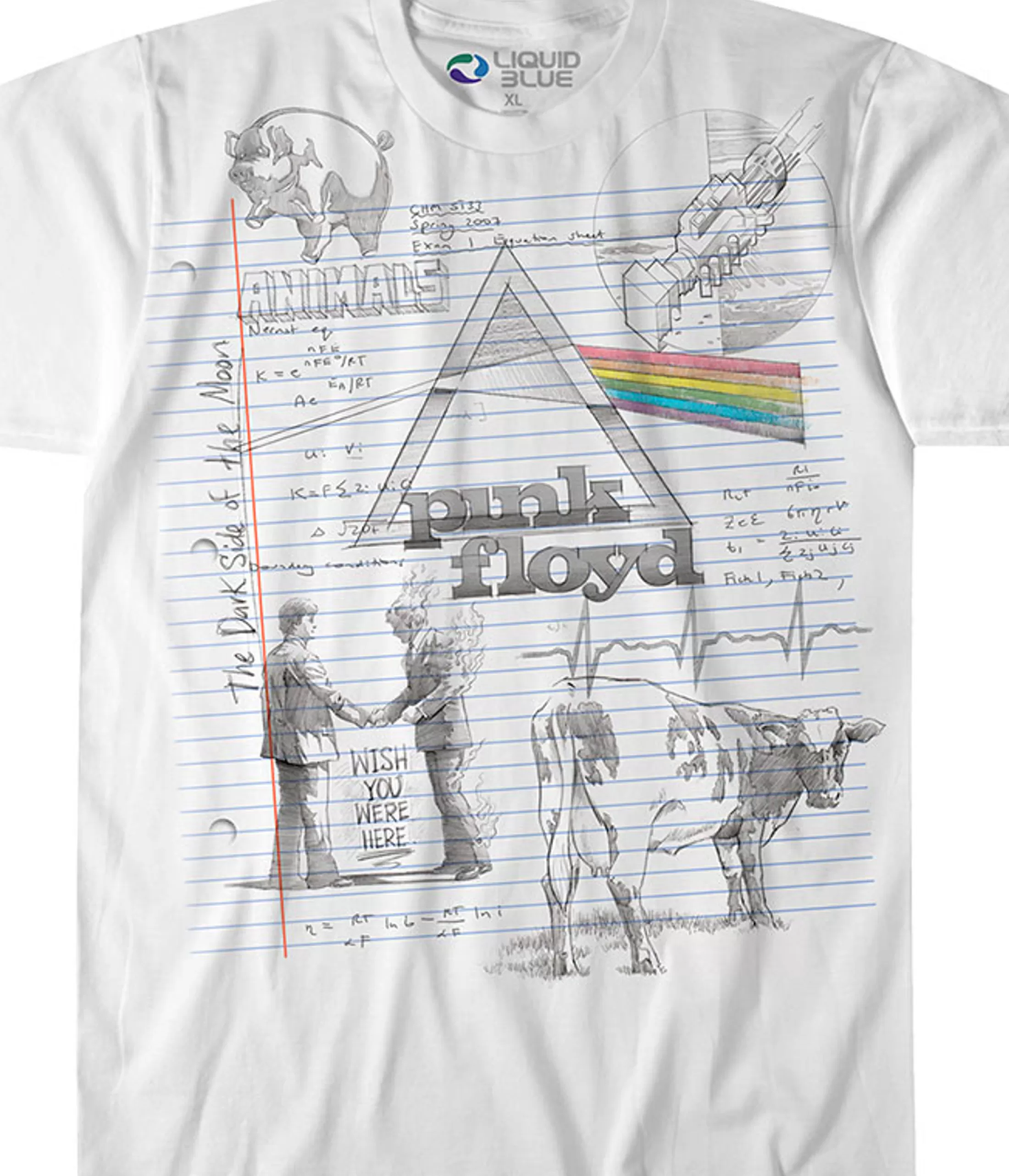 T-Shirt | Pink Floyd<Liquid Blue Floyd Sketch White T-Shirt