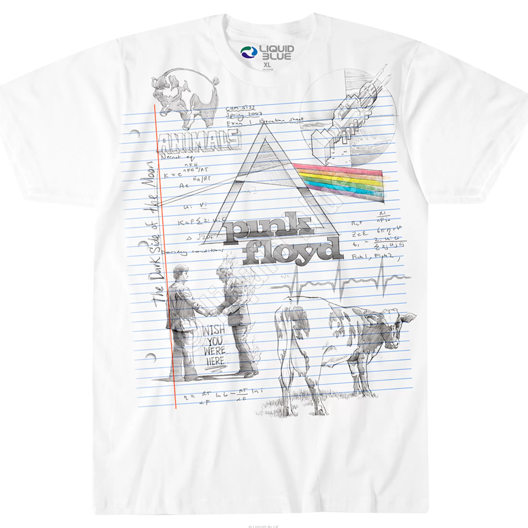 T-Shirt | Pink Floyd<Liquid Blue Floyd Sketch White T-Shirt