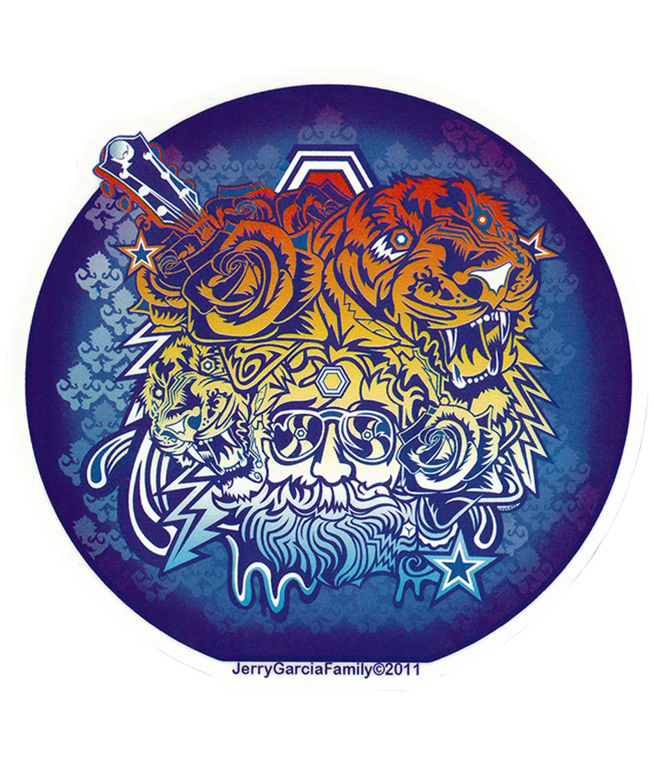 Jerry Garcia | Grateful Dead<Liquid Blue Garcia Tigers Sticker