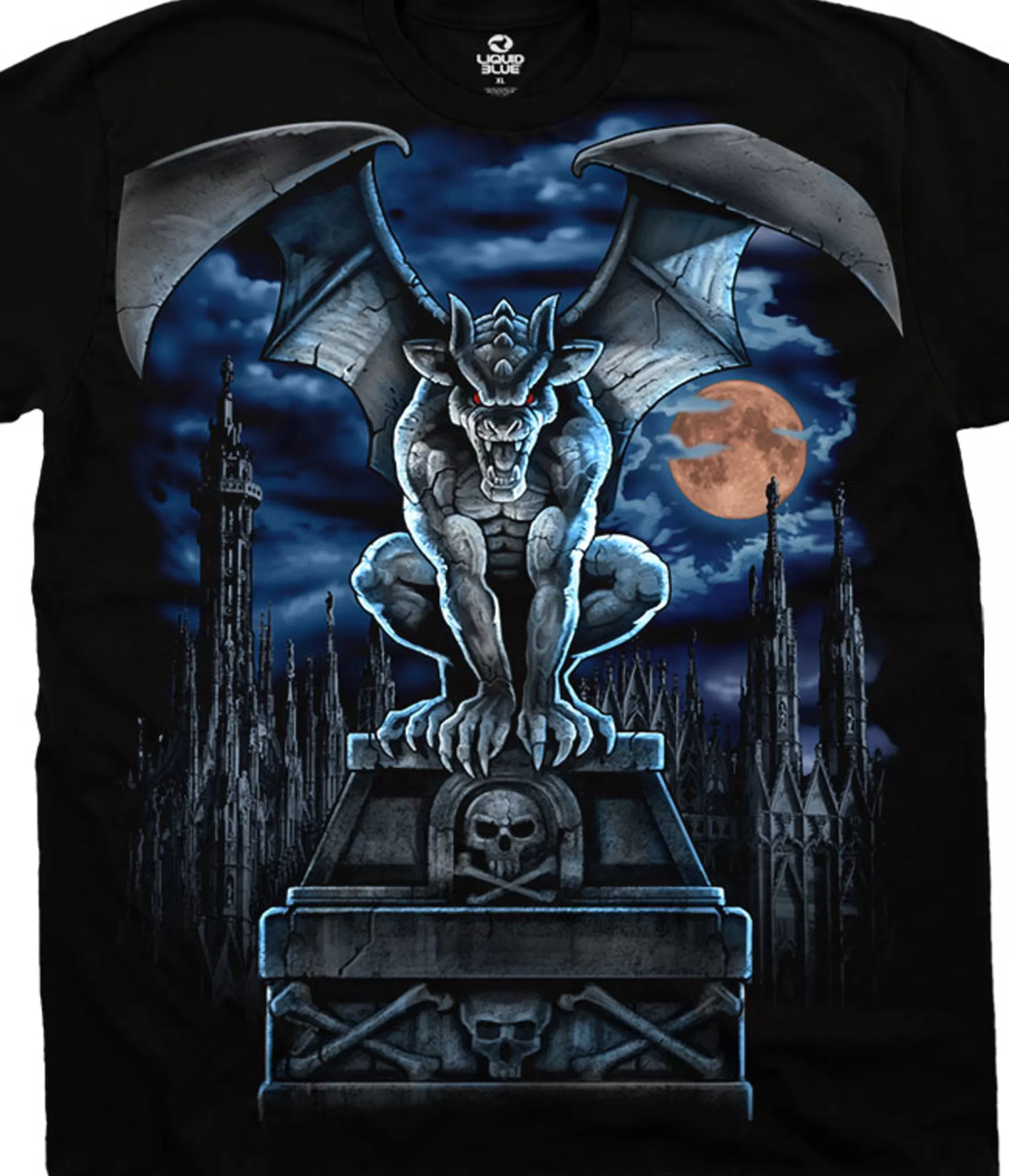 T-Shirt | Dark Fantasy<Liquid Blue Gargoyle Moon Black T-Shirt