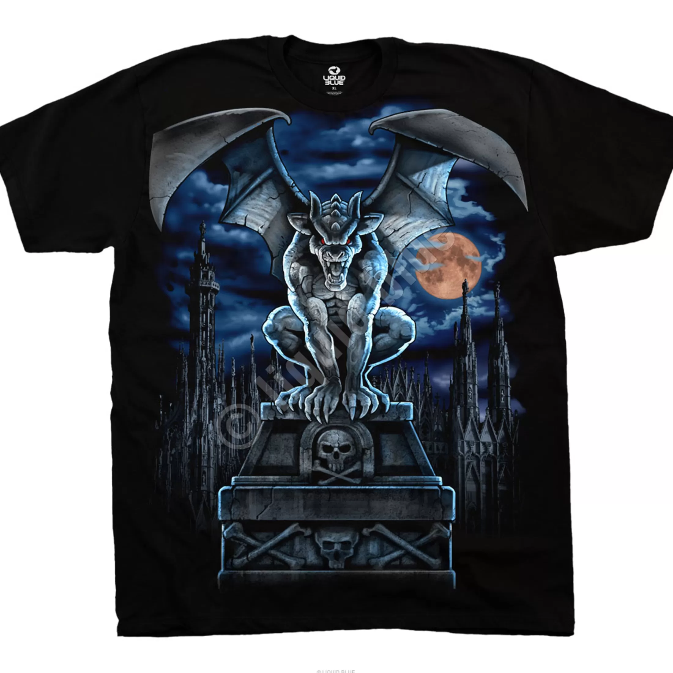 T-Shirt | Dark Fantasy<Liquid Blue Gargoyle Moon Black T-Shirt