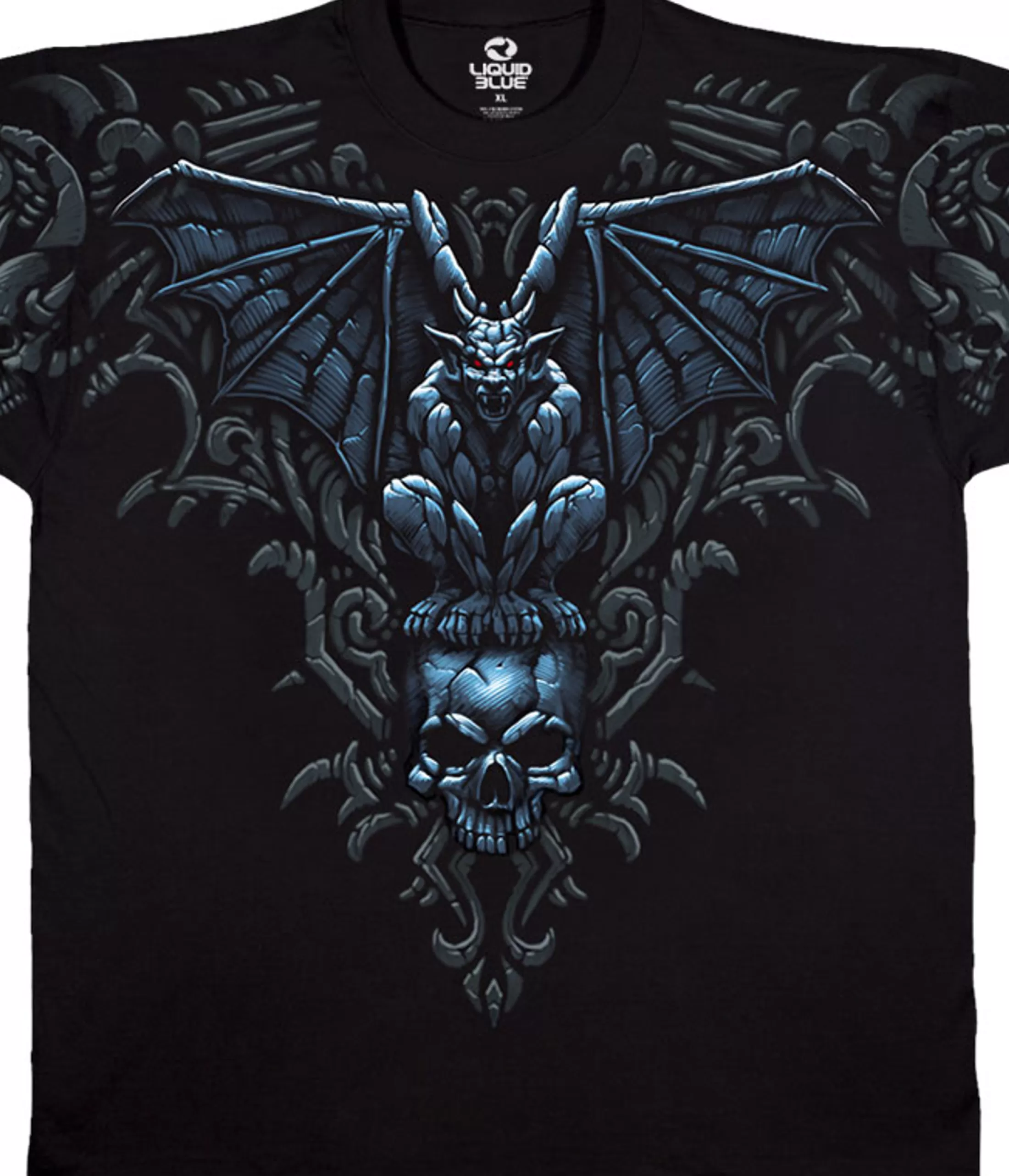 T-Shirt | Halloween<Liquid Blue Gargoyle Skull Black T-Shirt