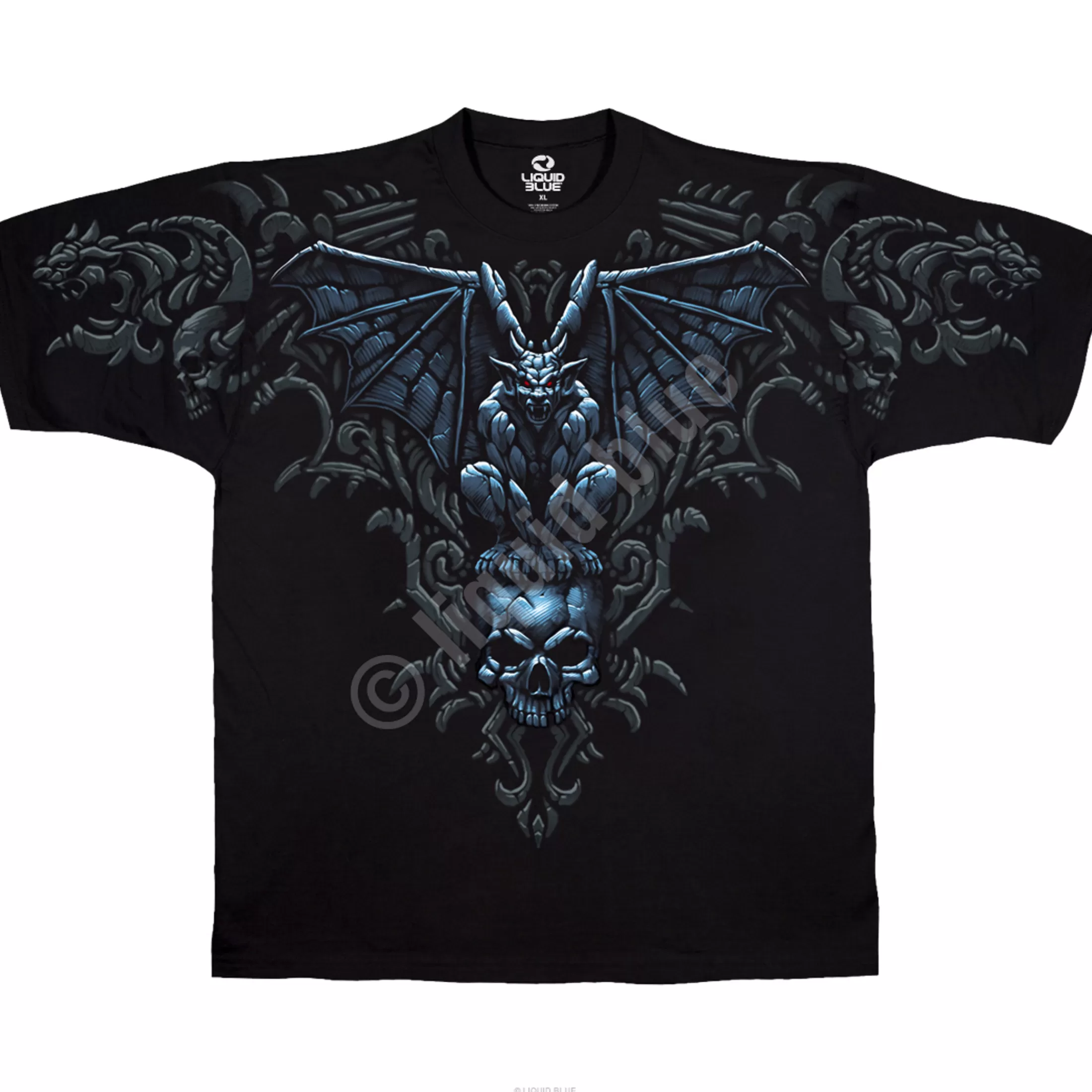 T-Shirt | Halloween<Liquid Blue Gargoyle Skull Black T-Shirt