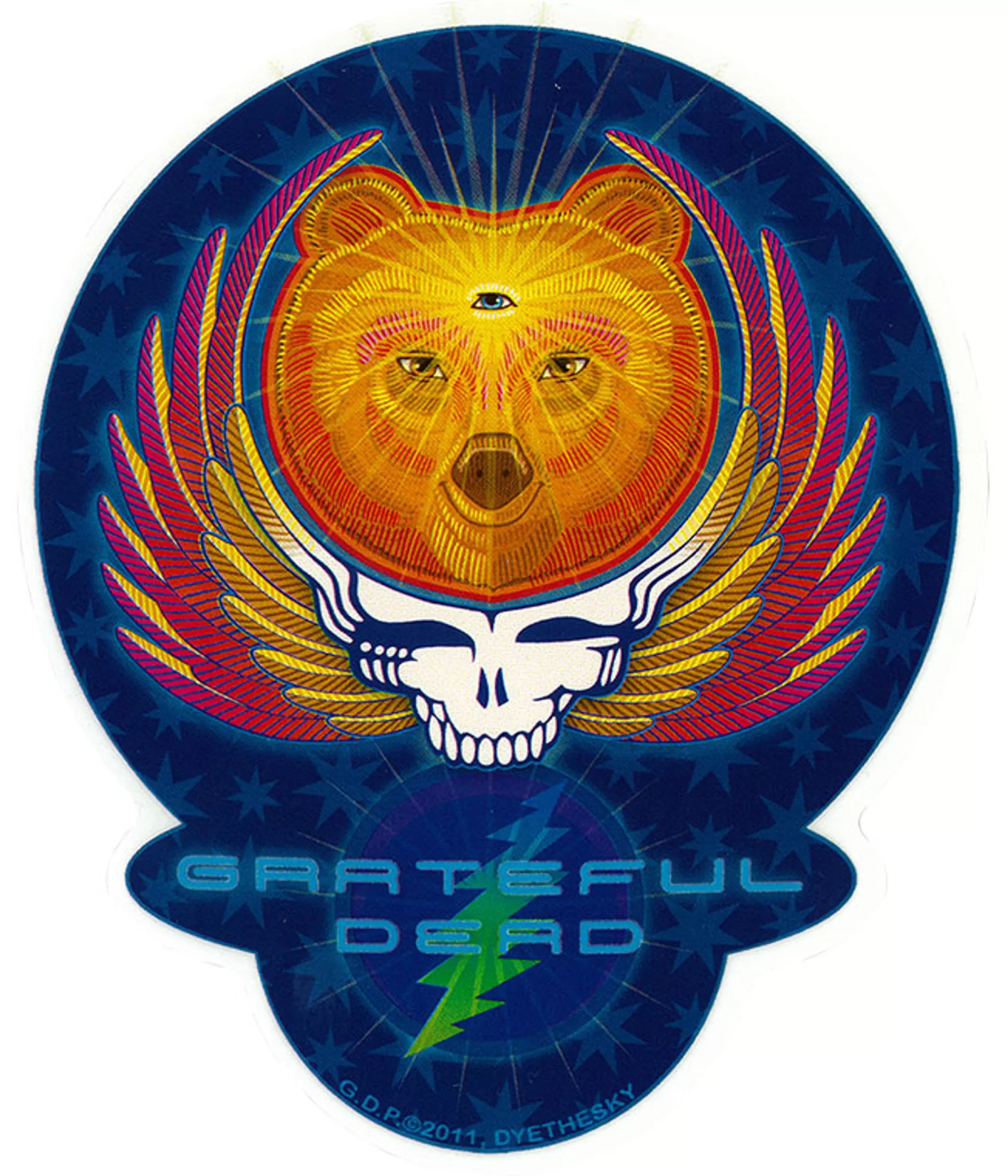 Grateful Dead<Liquid Blue GD Bear Wings Sticker