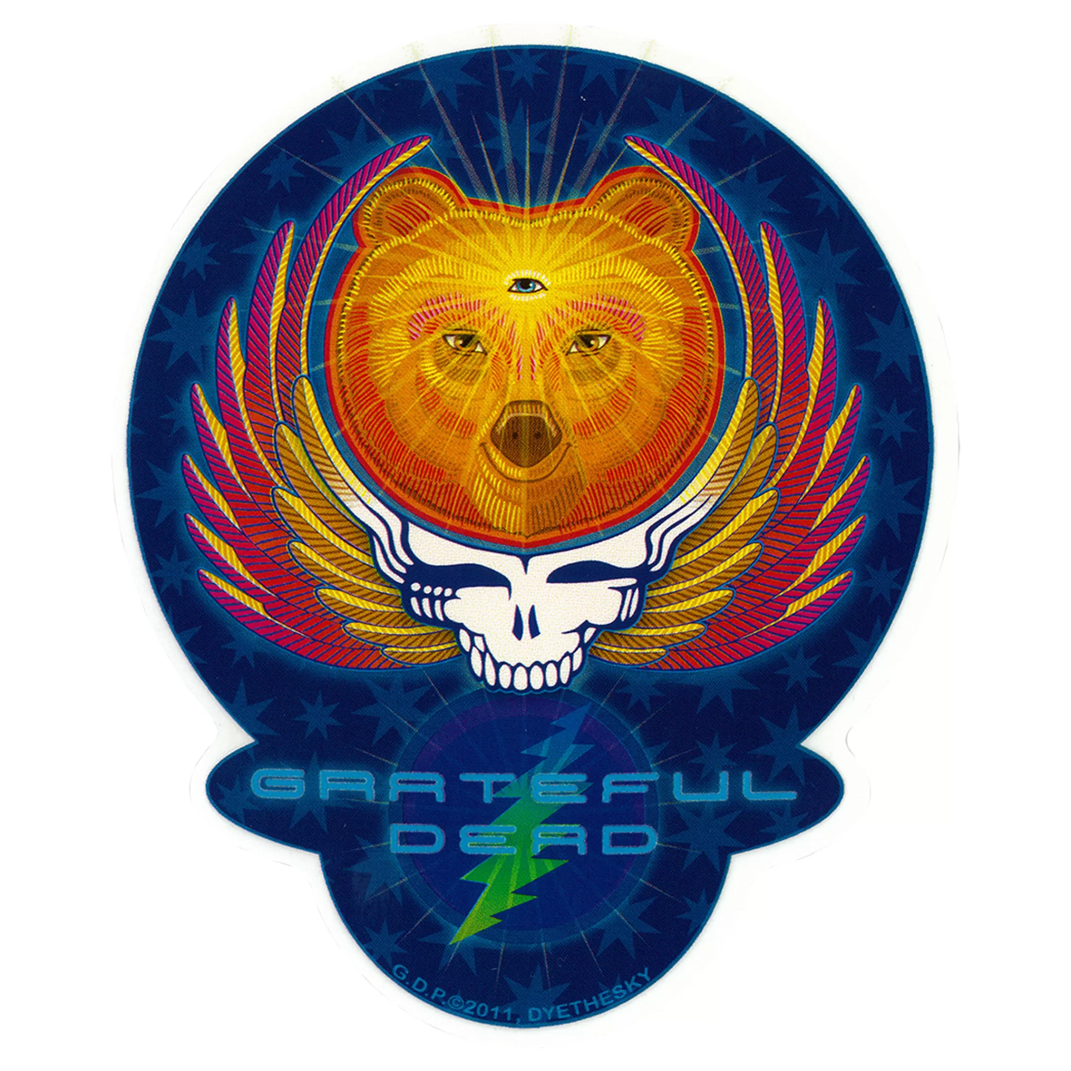 Grateful Dead<Liquid Blue GD Bear Wings Sticker