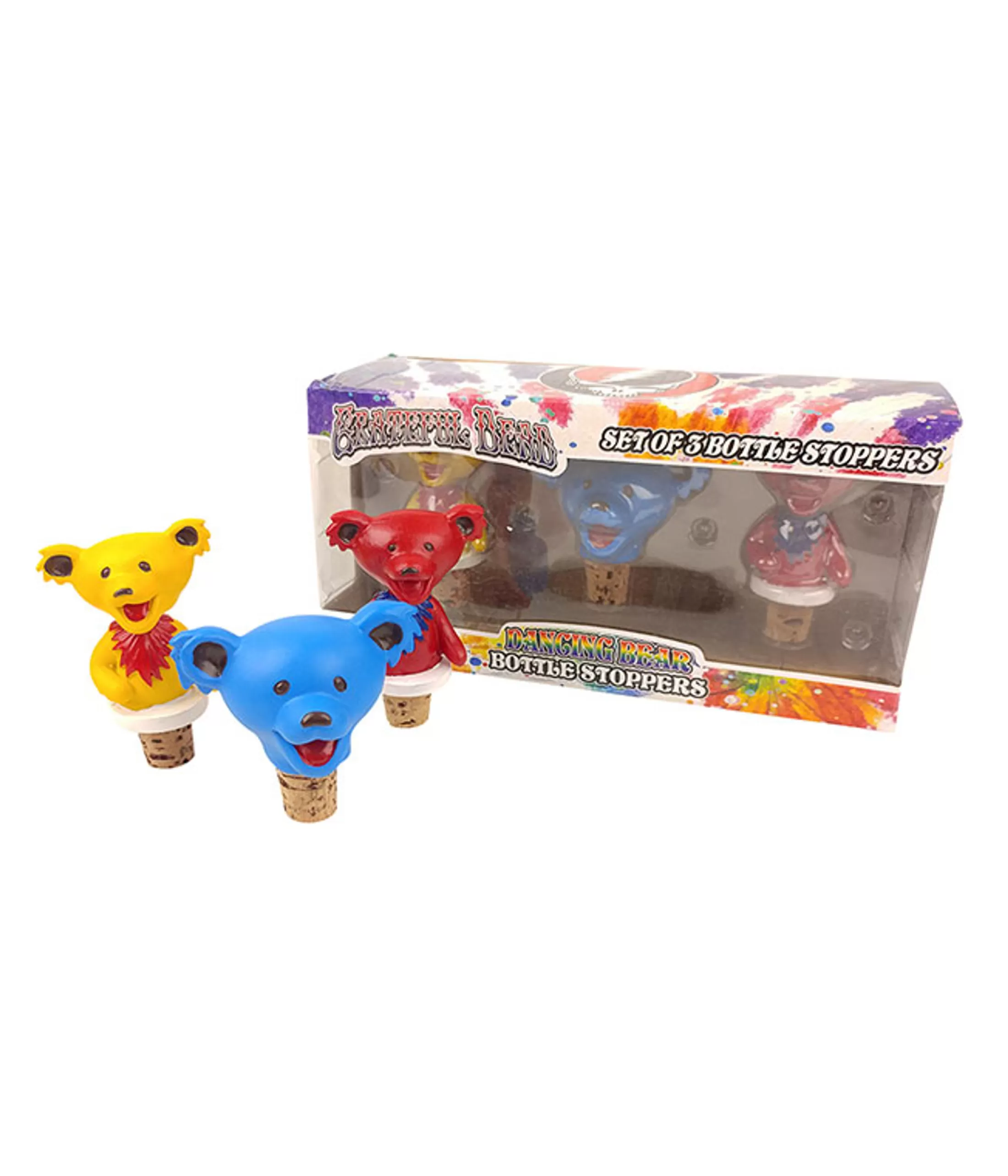 Grateful Dead<Liquid Blue GD Dancing Bear 3 Bottle Stopper Set