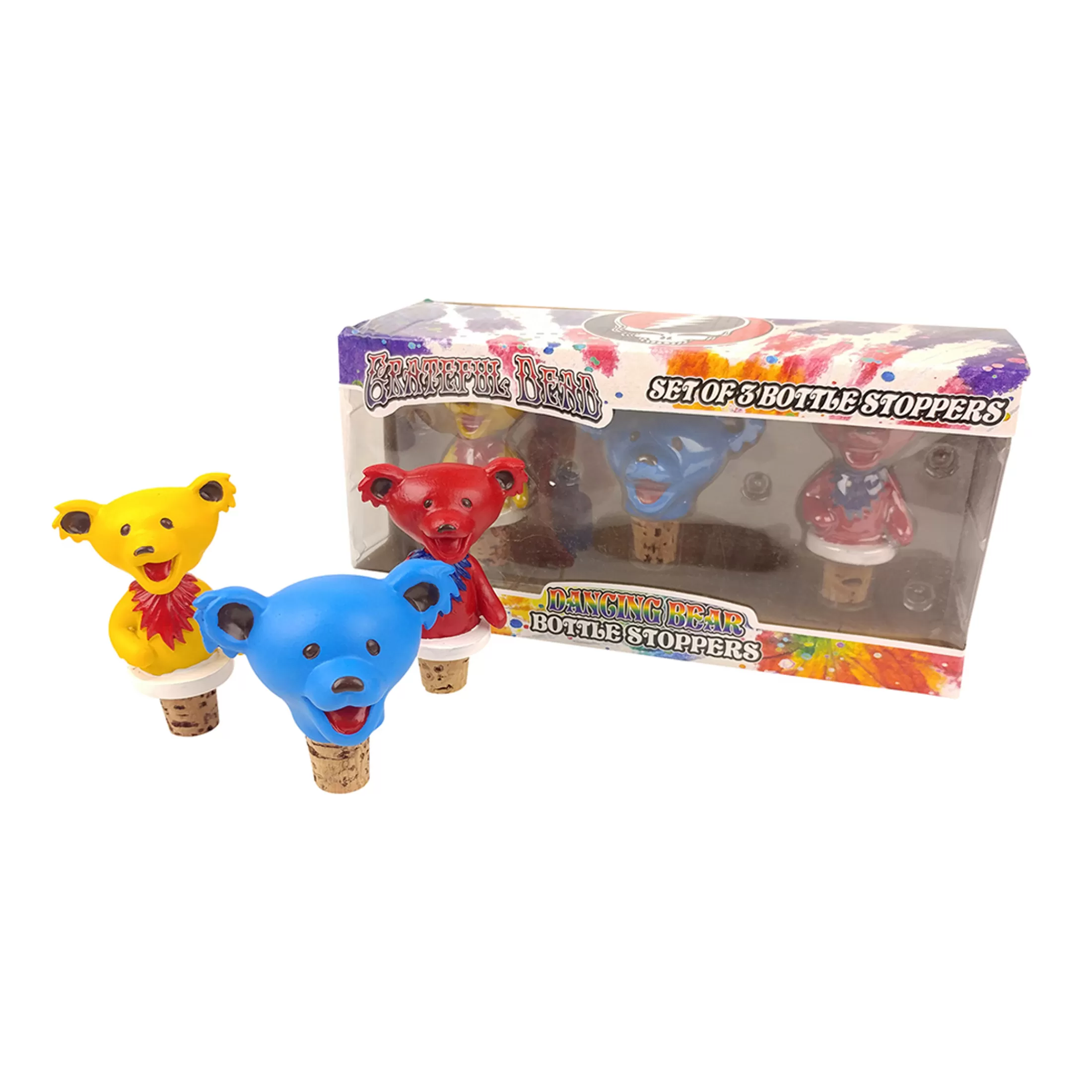 Grateful Dead<Liquid Blue GD Dancing Bear 3 Bottle Stopper Set