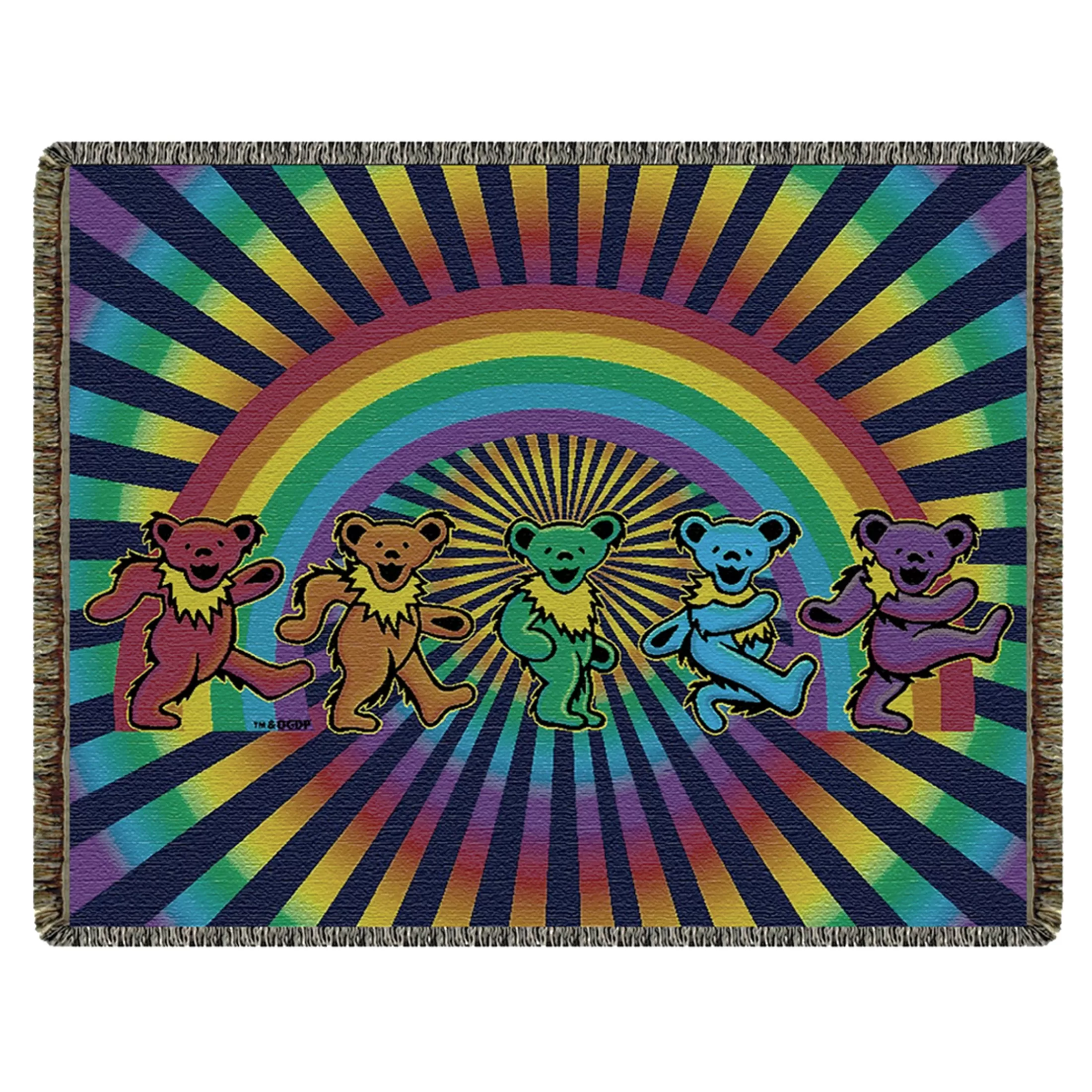 Grateful Dead<Liquid Blue GD Rainbow Bears Woven Blanket