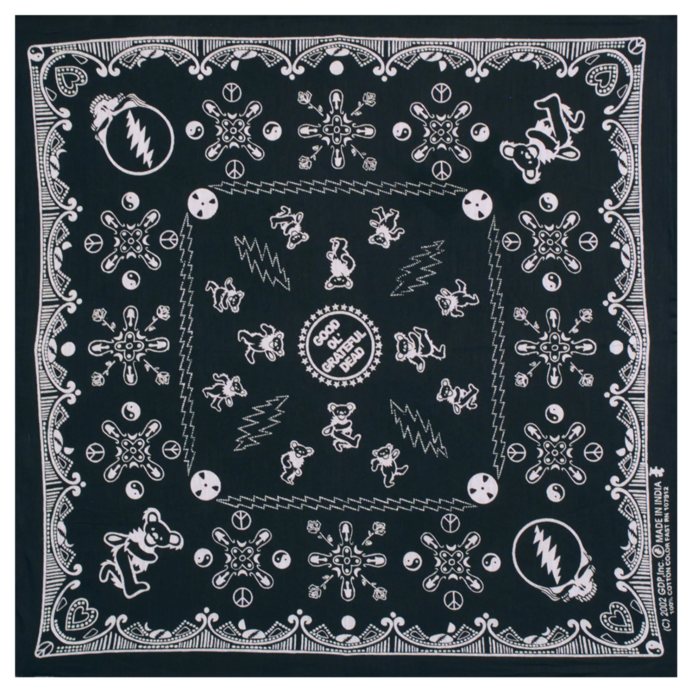 Bandanas | Grateful Dead<Liquid Blue Good Ol GD Black Bandana