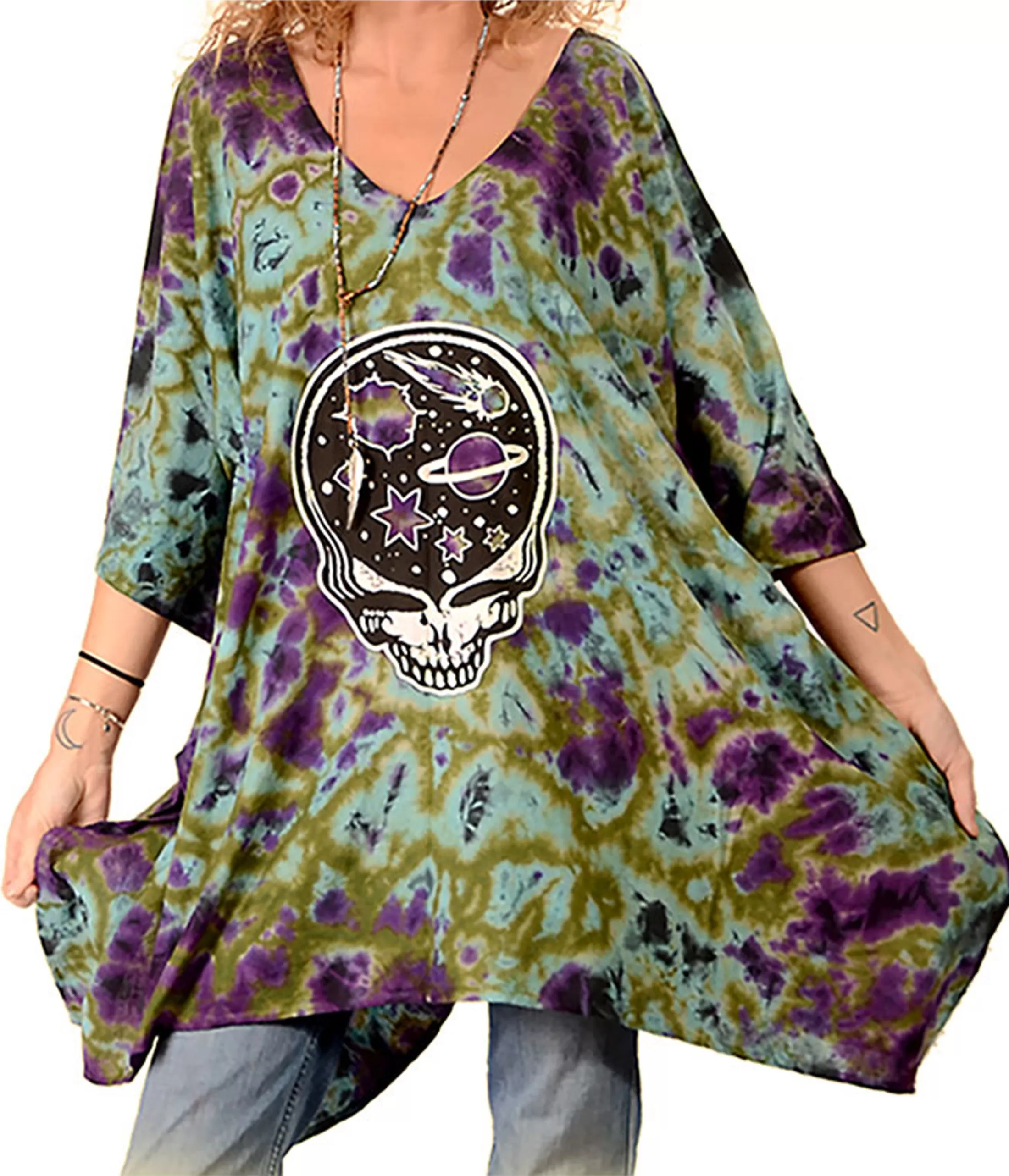 Ponchos | Grateful Dead<Liquid Blue Grateful Dead Space Your Face Tie-Dye Poncho