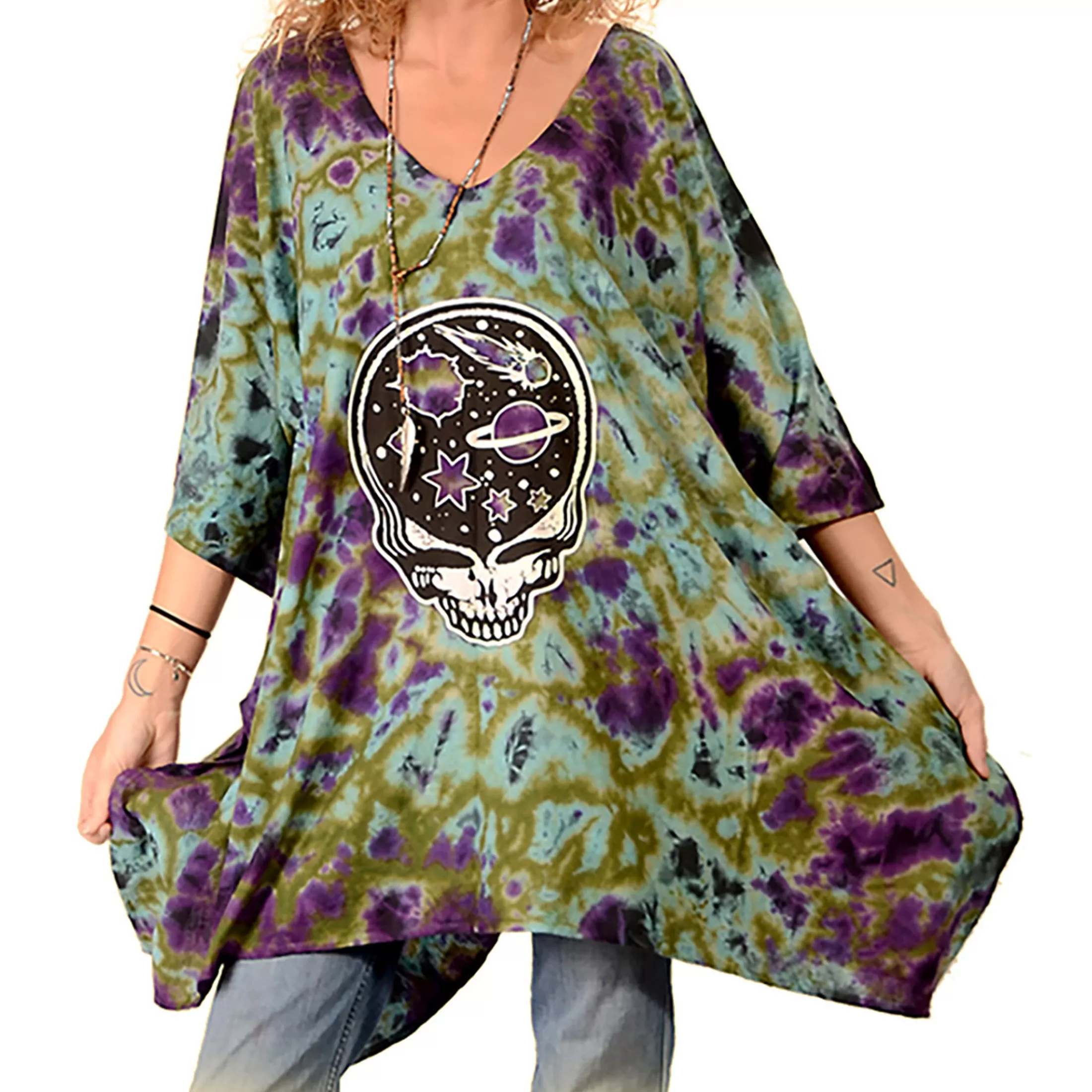 Ponchos | Grateful Dead<Liquid Blue Grateful Dead Space Your Face Tie-Dye Poncho