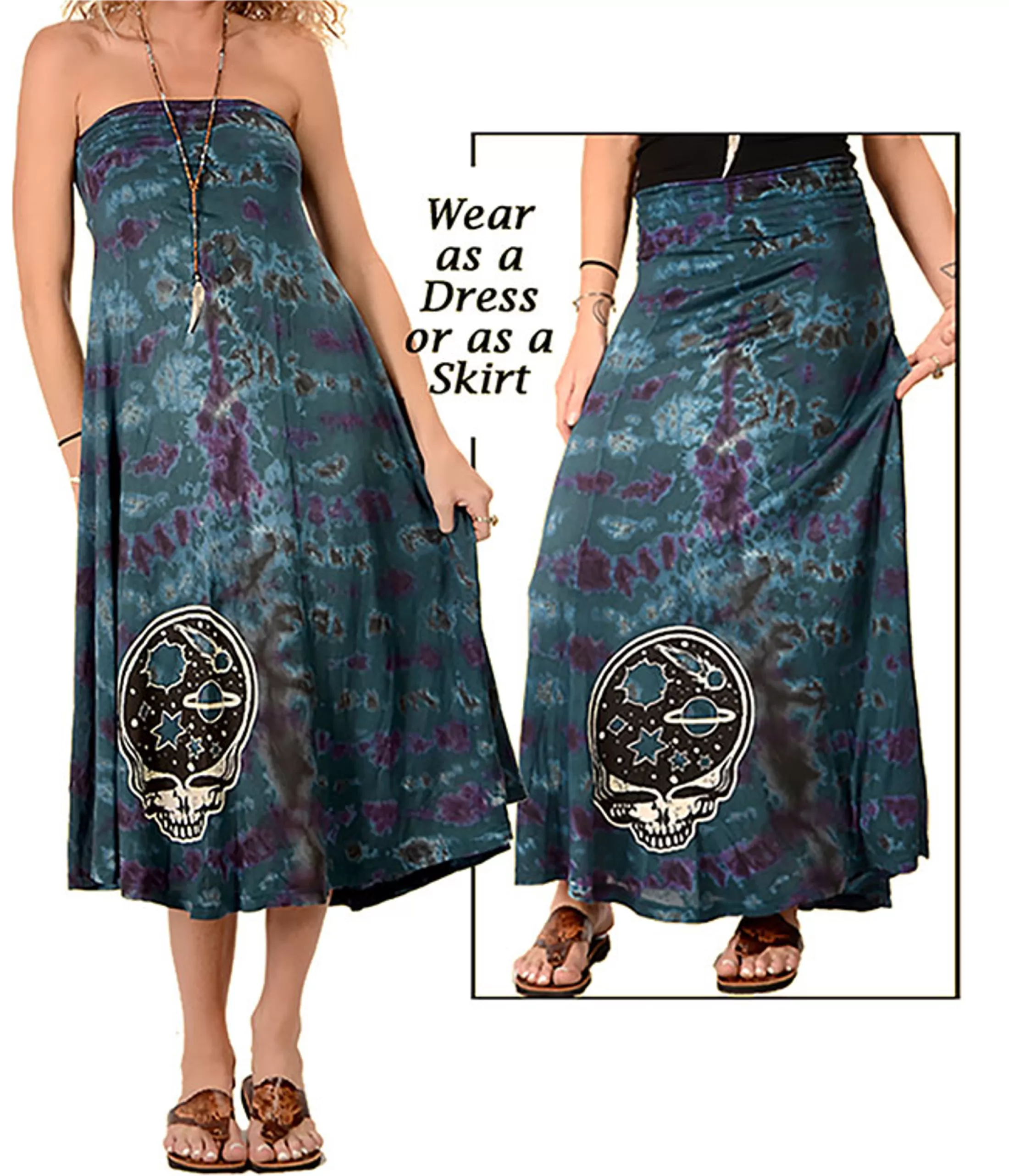 Skirts | Grateful Dead<Liquid Blue Grateful Dead Space Your Face Tie-Dye Skirt