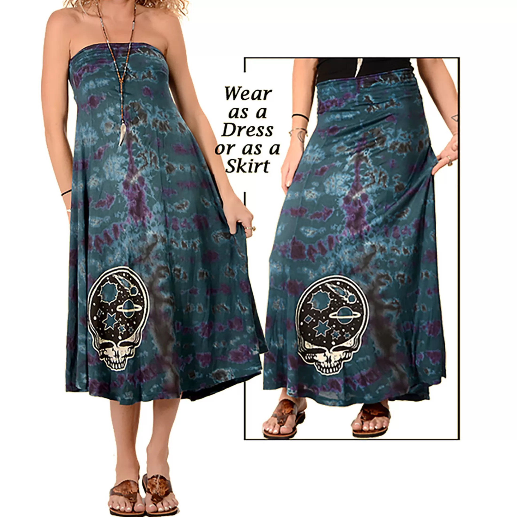 Skirts | Grateful Dead<Liquid Blue Grateful Dead Space Your Face Tie-Dye Skirt