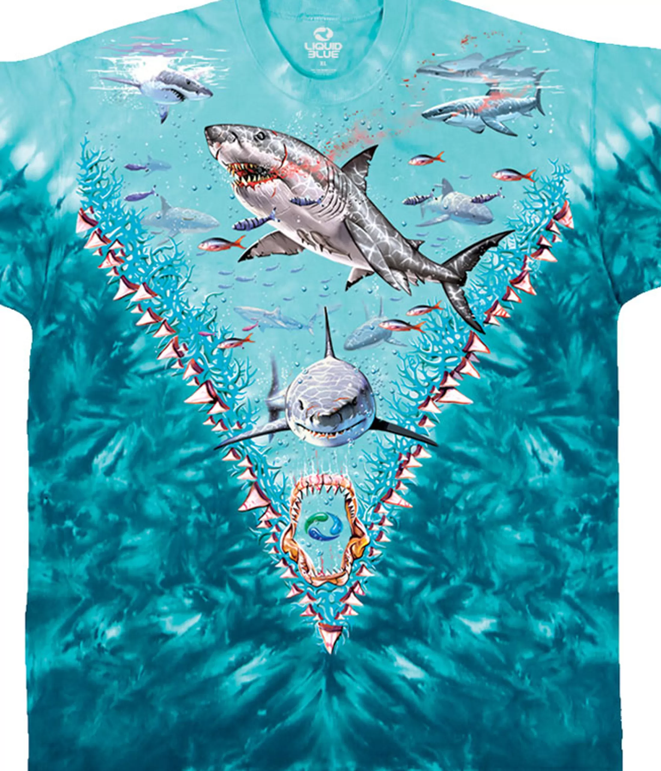 T-Shirt | Aquatic<Liquid Blue Great White Sharks Tie-Dye T-Shirt