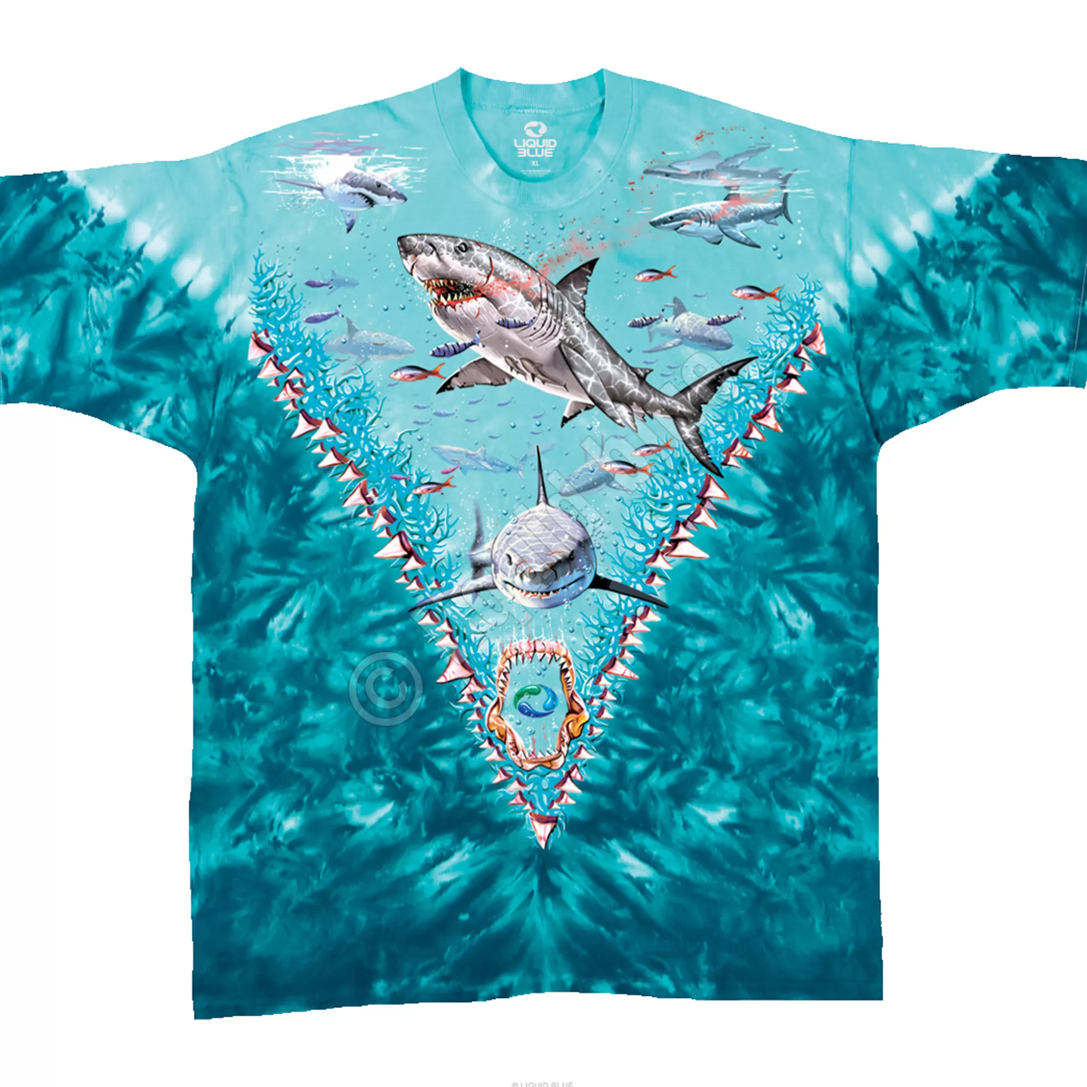 T-Shirt | Aquatic<Liquid Blue Great White Sharks Tie-Dye T-Shirt