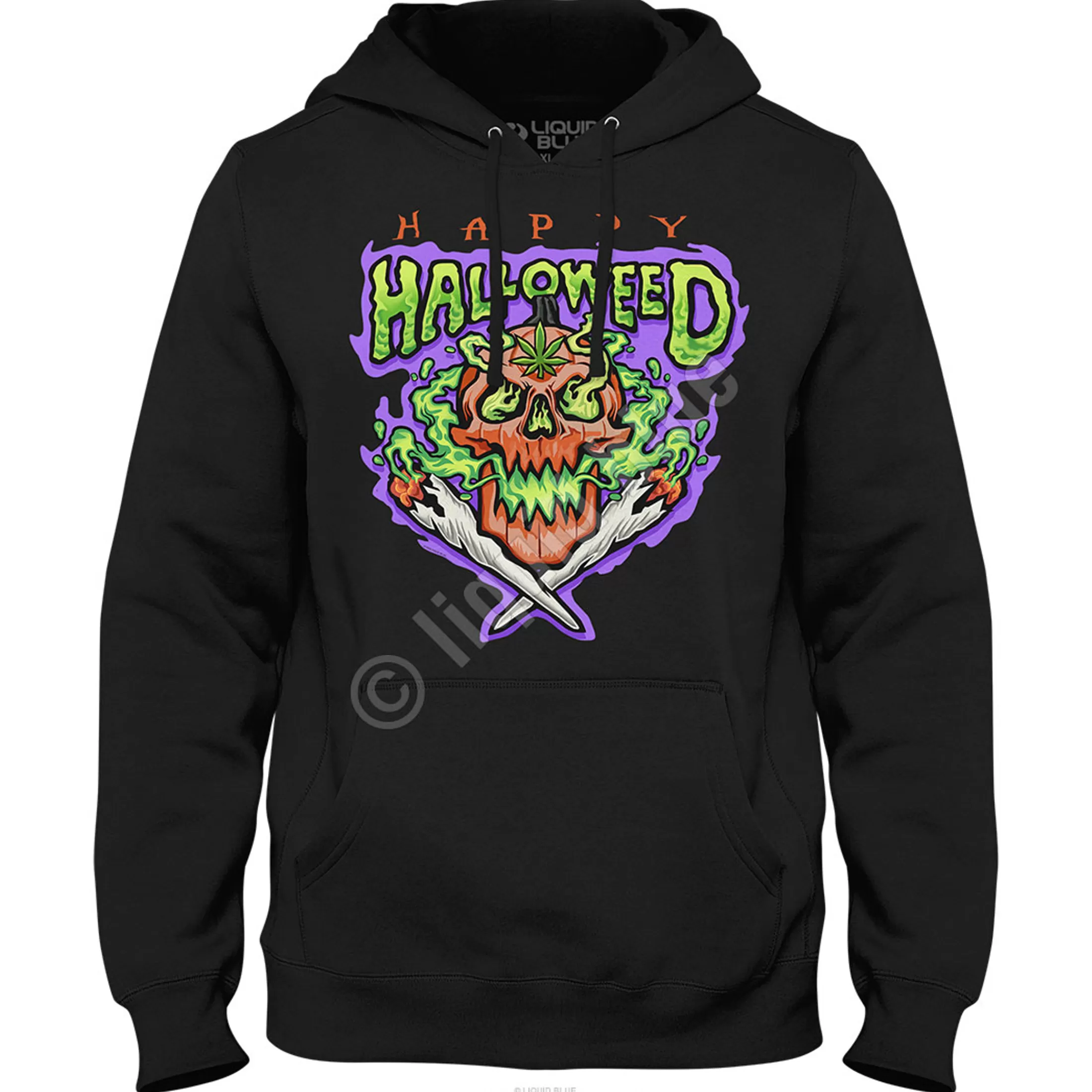 Hoodie | Halloween<Liquid Blue Halloweed Skull Black Hoodie