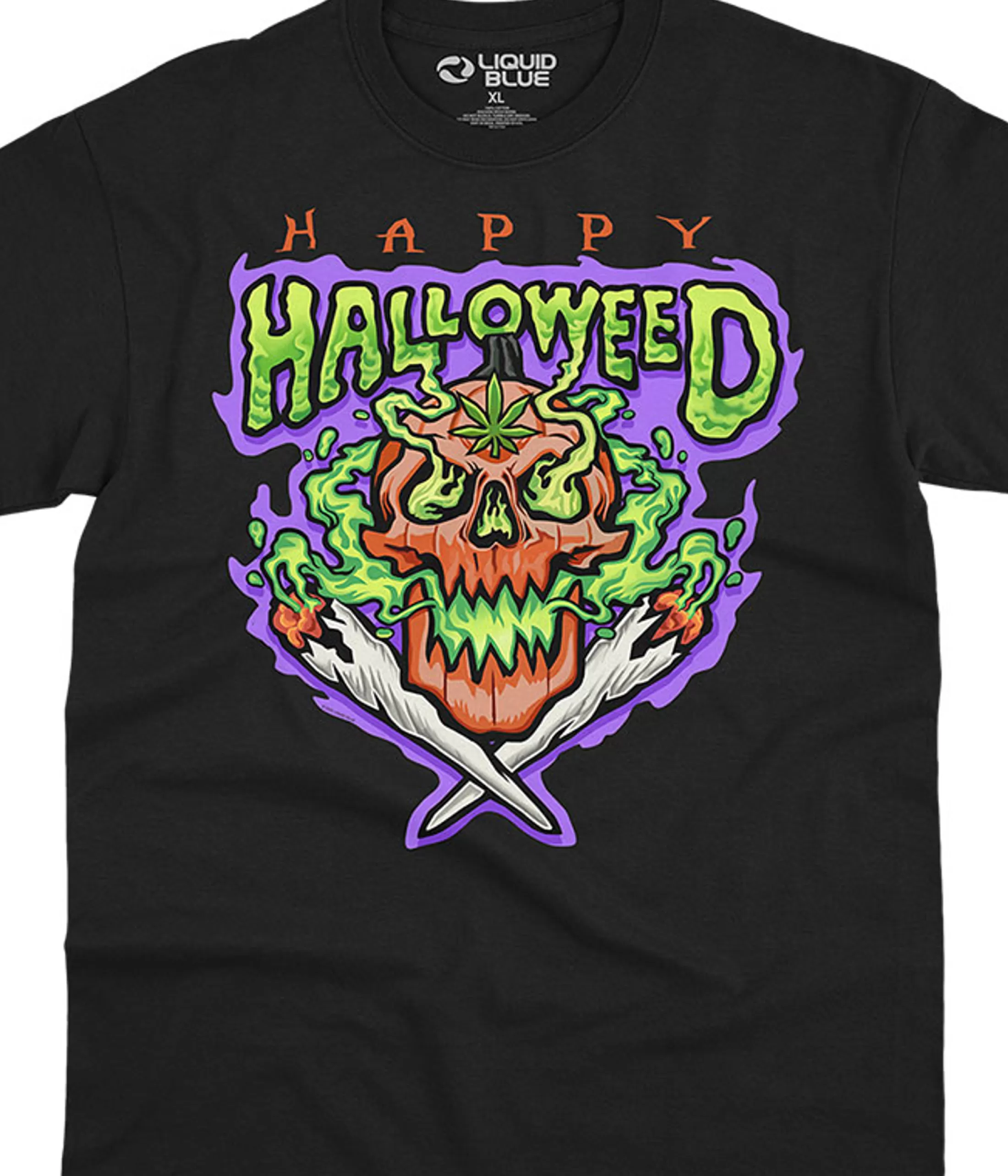 T-Shirt | Halloween<Liquid Blue Halloweed Skull Black T-Shirt