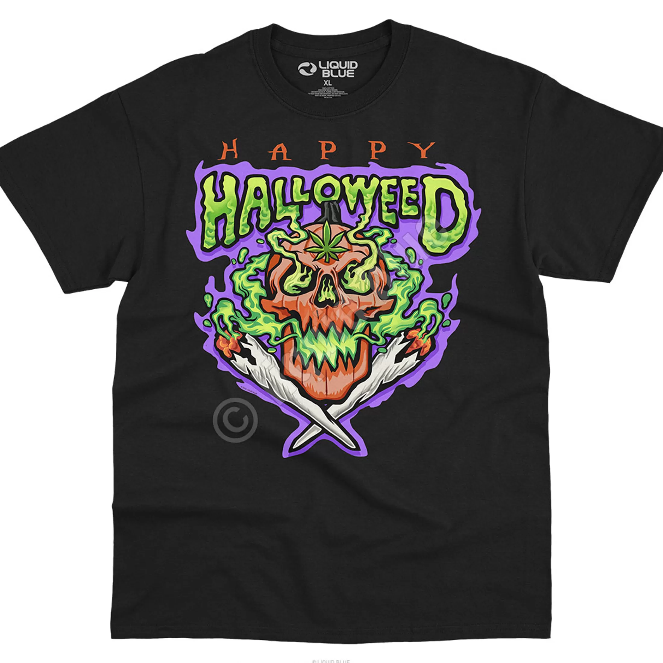 T-Shirt | Halloween<Liquid Blue Halloweed Skull Black T-Shirt