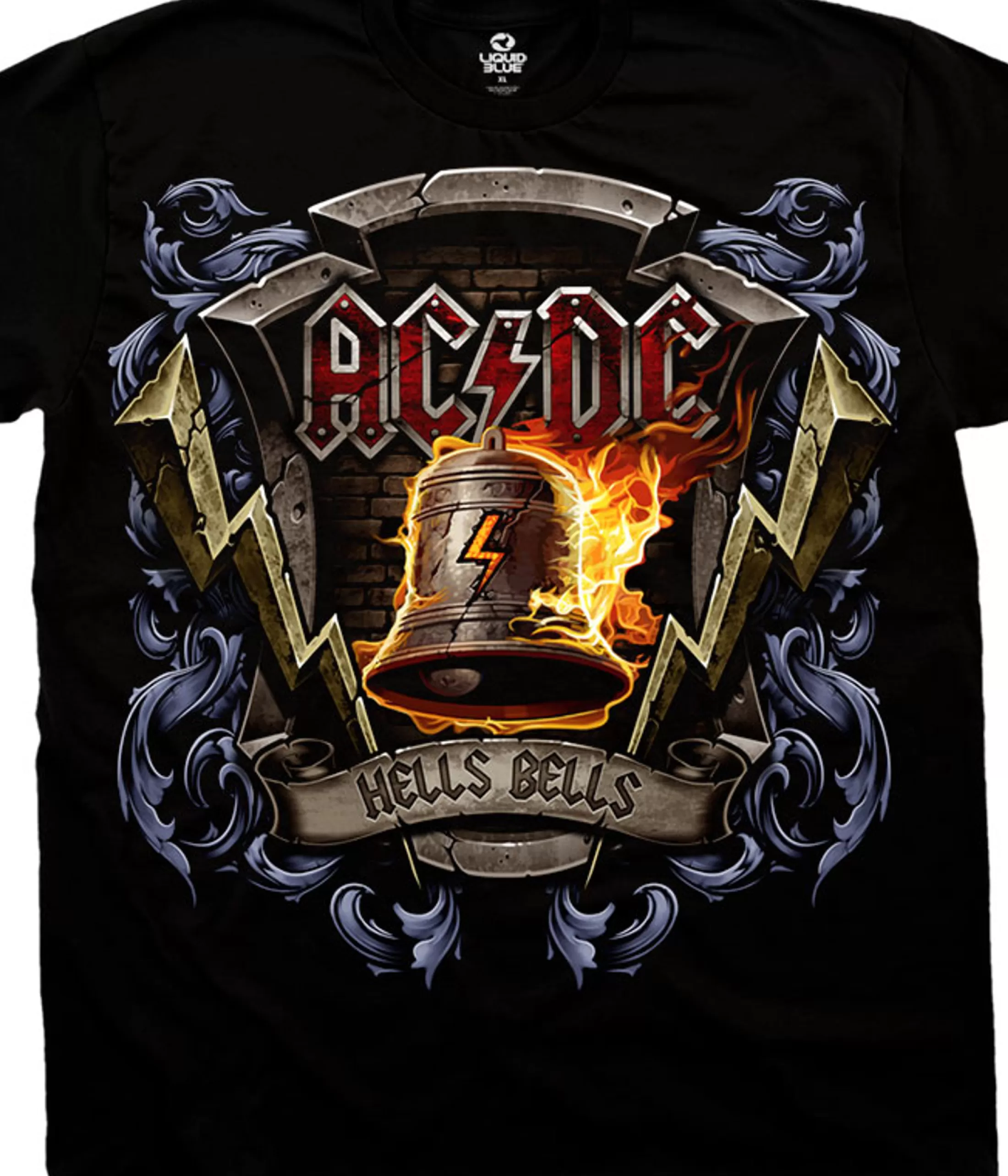 T-Shirt | Ac-Dc<Liquid Blue Hells Bells Shield Black T-Shirt