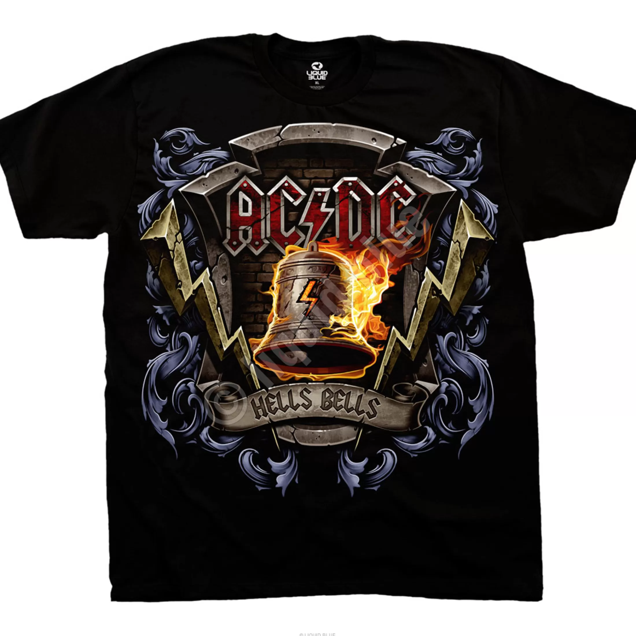 T-Shirt | Ac-Dc<Liquid Blue Hells Bells Shield Black T-Shirt