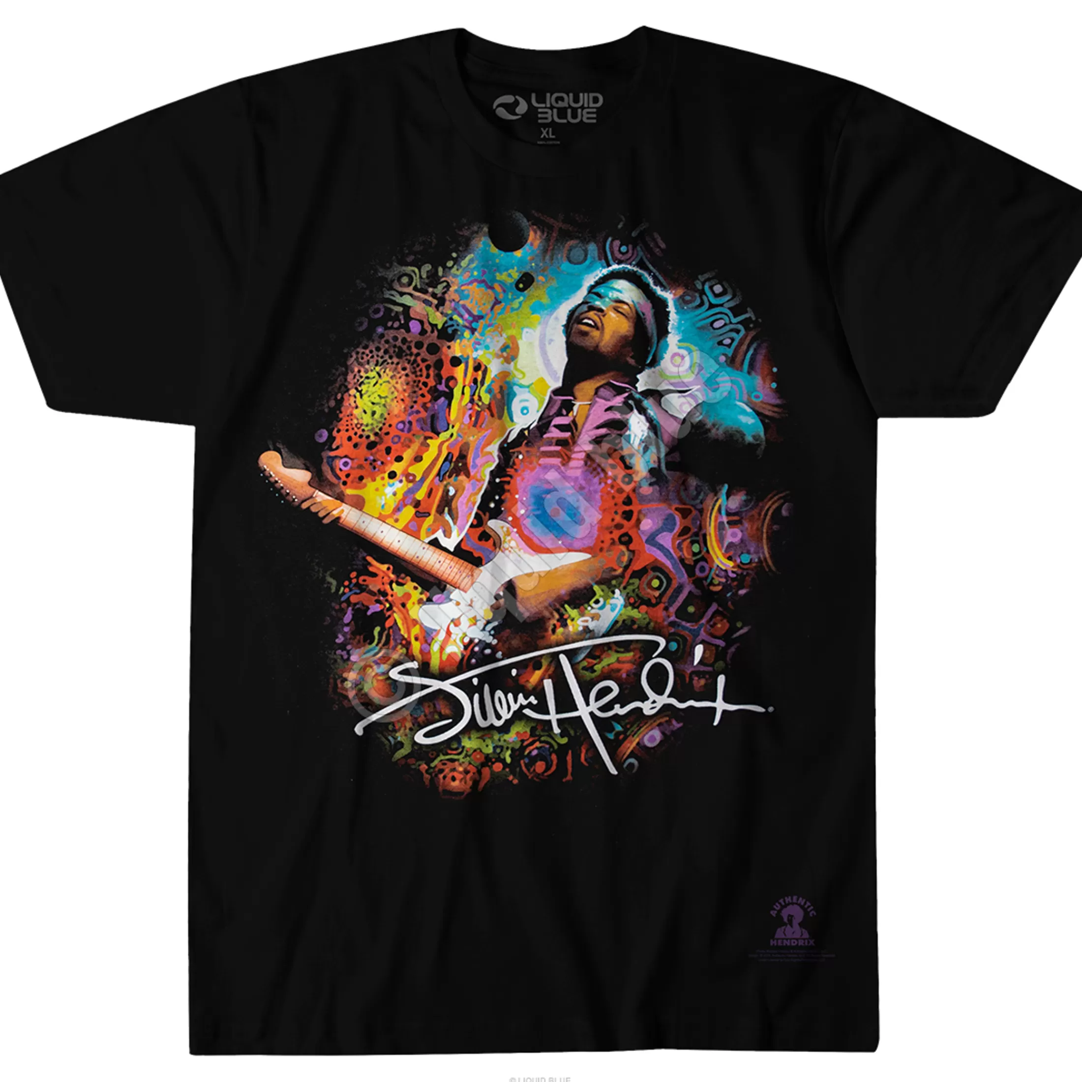 T-Shirt | Jimi Hendrix<Liquid Blue Hendrix Angel Black T-Shirt