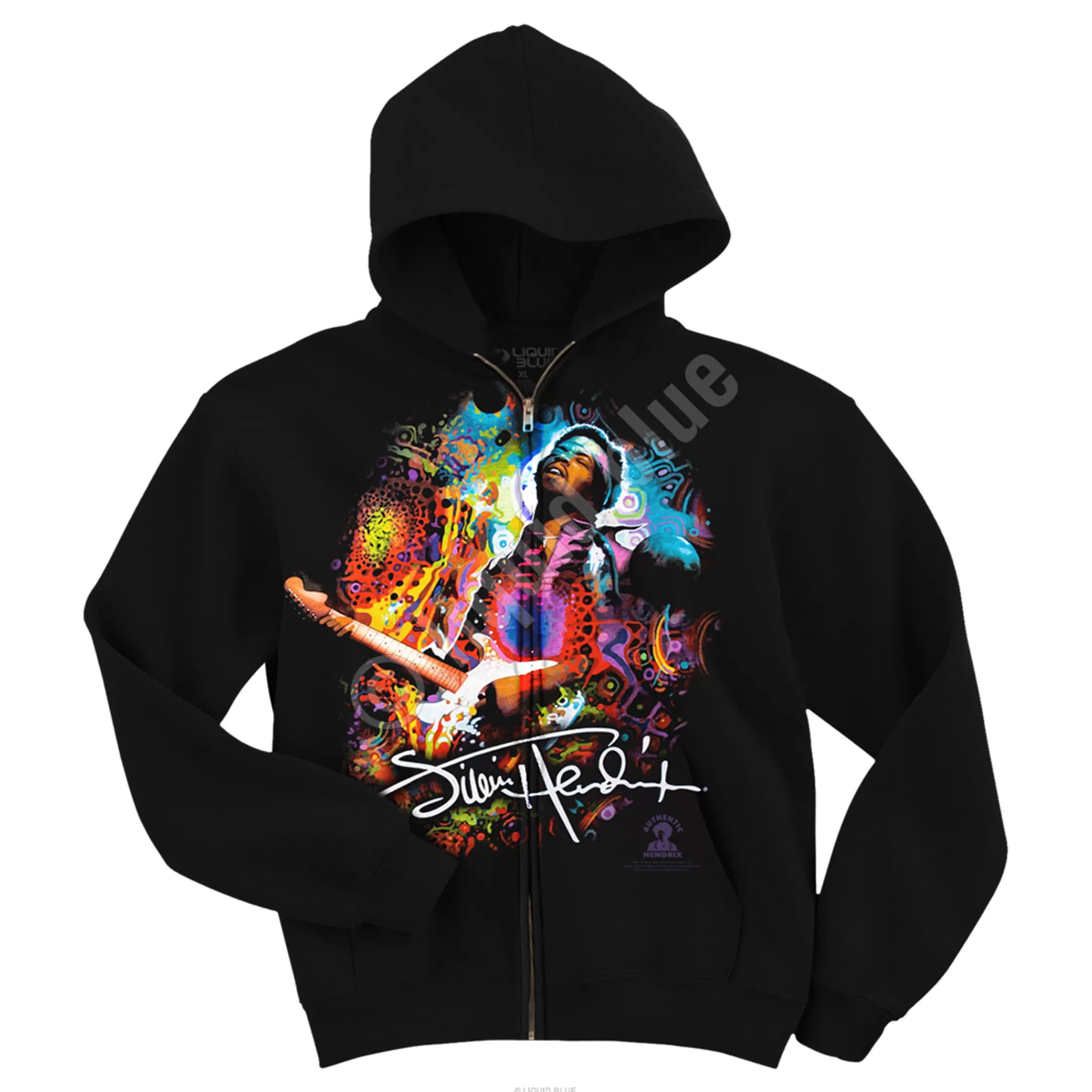 Hoodie | Jimi Hendrix<Liquid Blue Hendrix Angel Zipper Hoodie Black