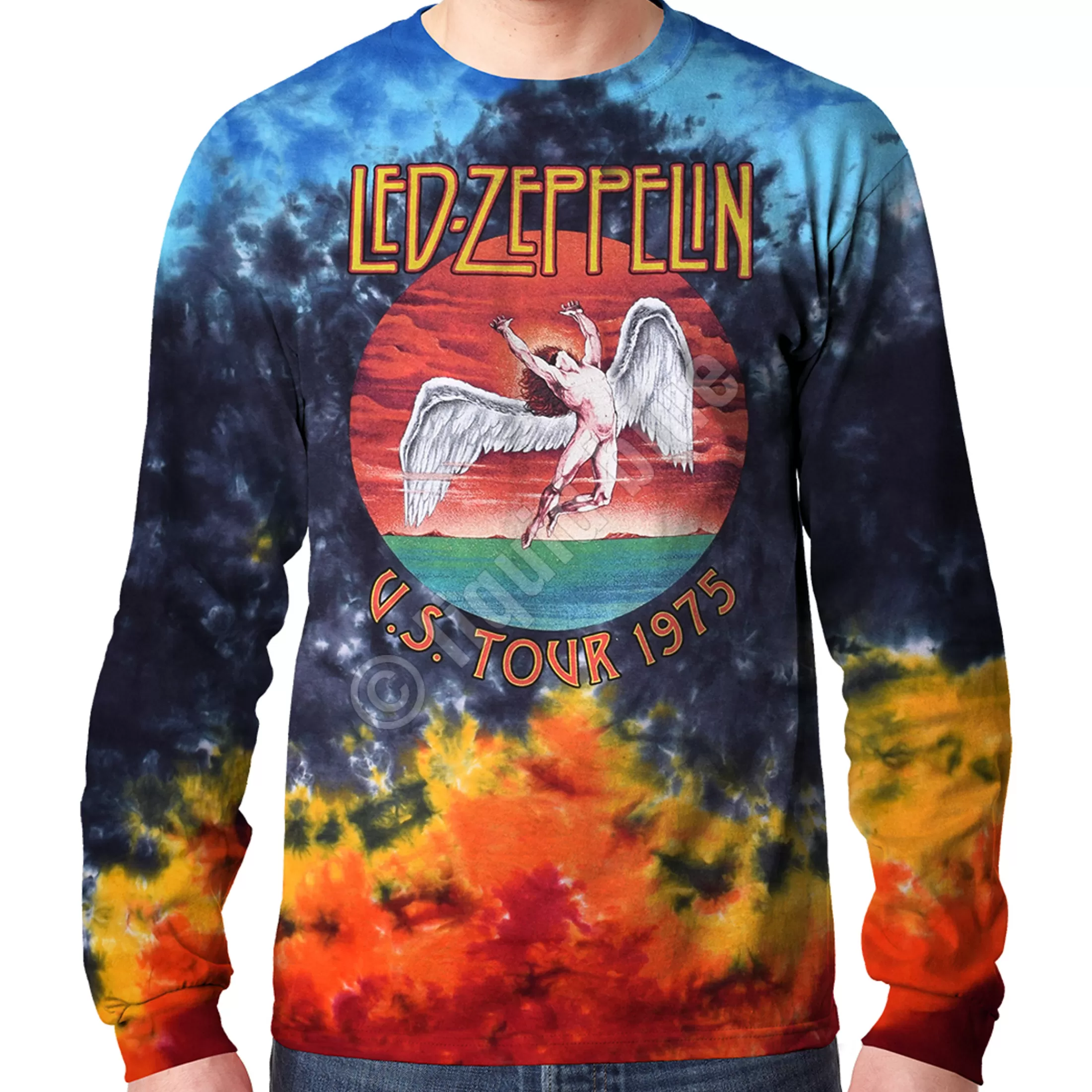 Long Sleeve | Led Zeppelin<Liquid Blue Icarus 1975 Tie-Dye Long Sleeve T-Shirt