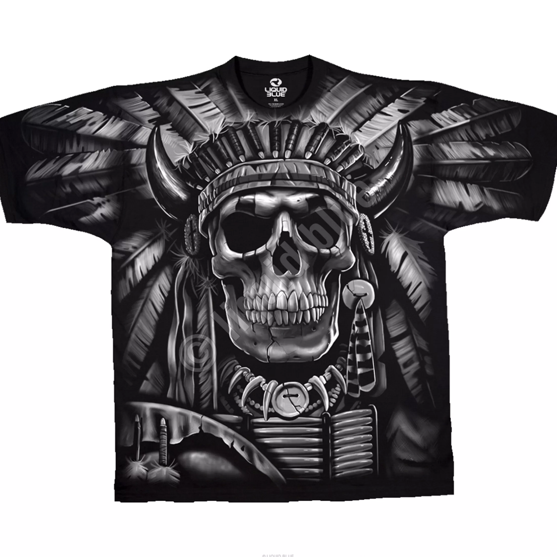 T-Shirt | Skulls<Liquid Blue Indian Skull Black T-Shirt