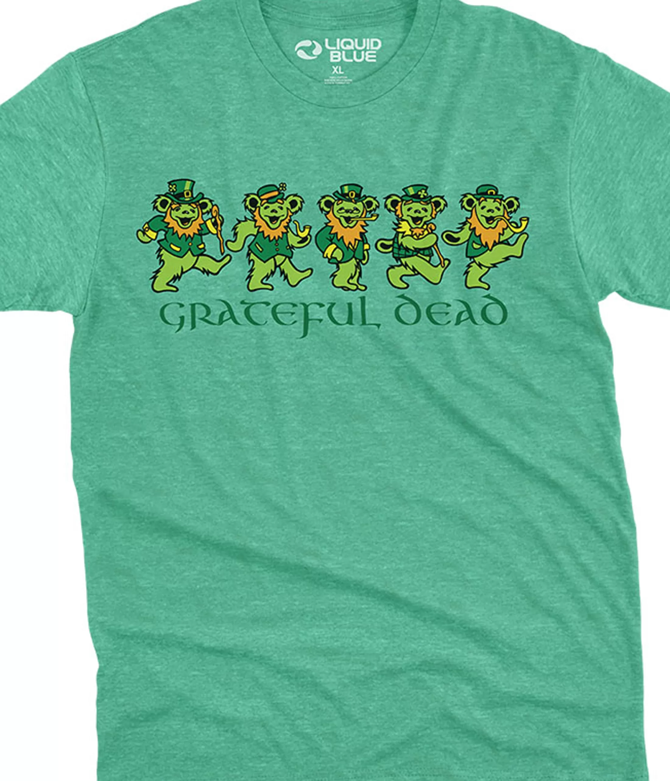 Poly-Cotton T-Shirt | Grateful Dead<Liquid Blue Irish Bears Poly Cotton Heather Green T-Shirt