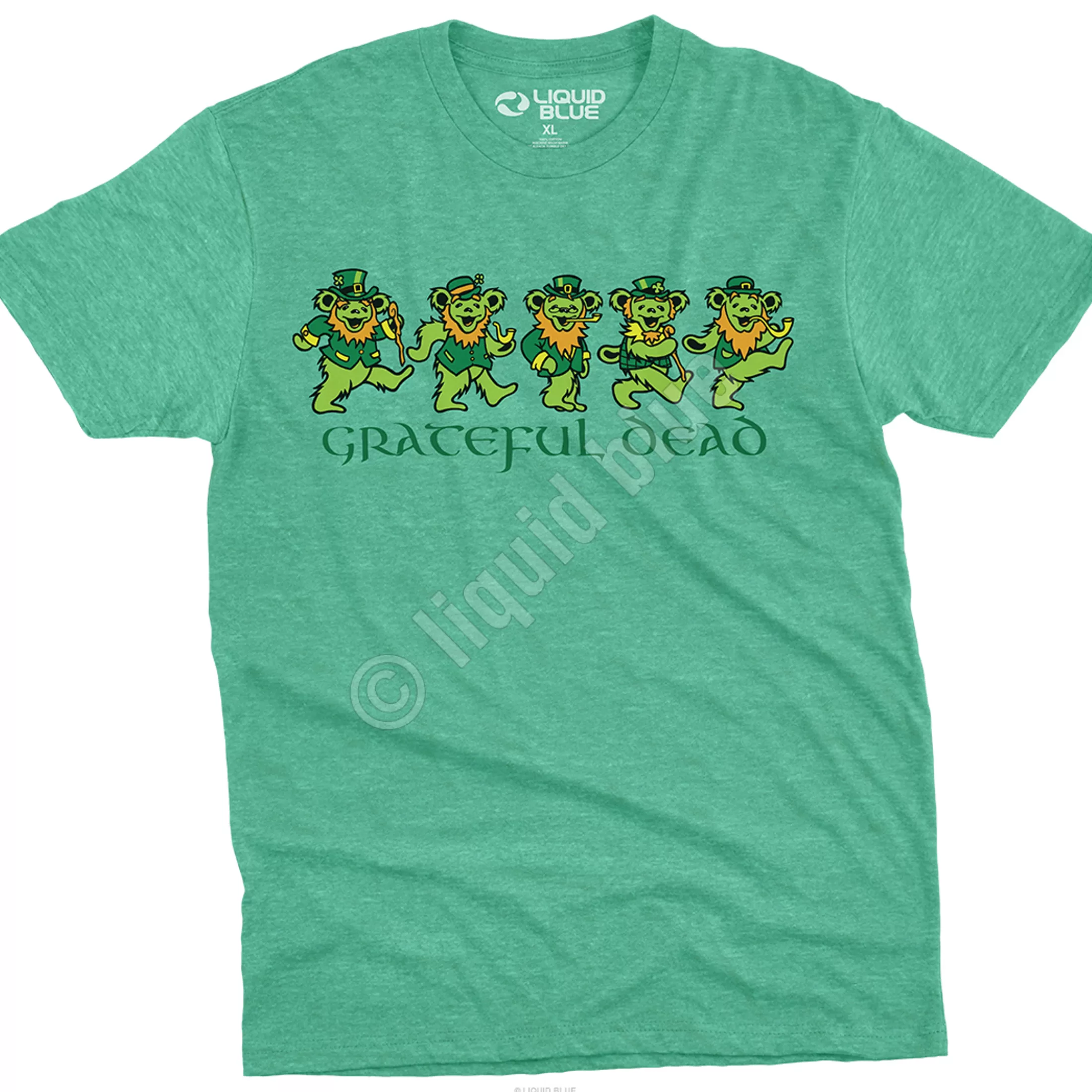 Poly-Cotton T-Shirt | Grateful Dead<Liquid Blue Irish Bears Poly Cotton Heather Green T-Shirt